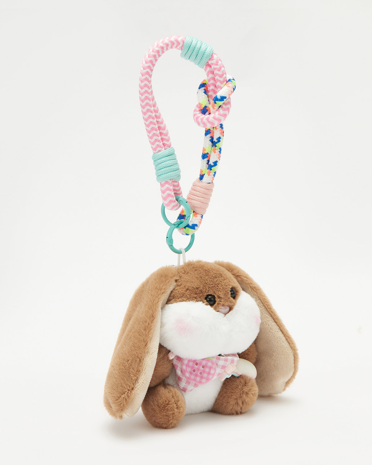 TeddyHuggy®Pink Plaid Scarf & Dark Brown Long-Ear Bunny Keychain Charm