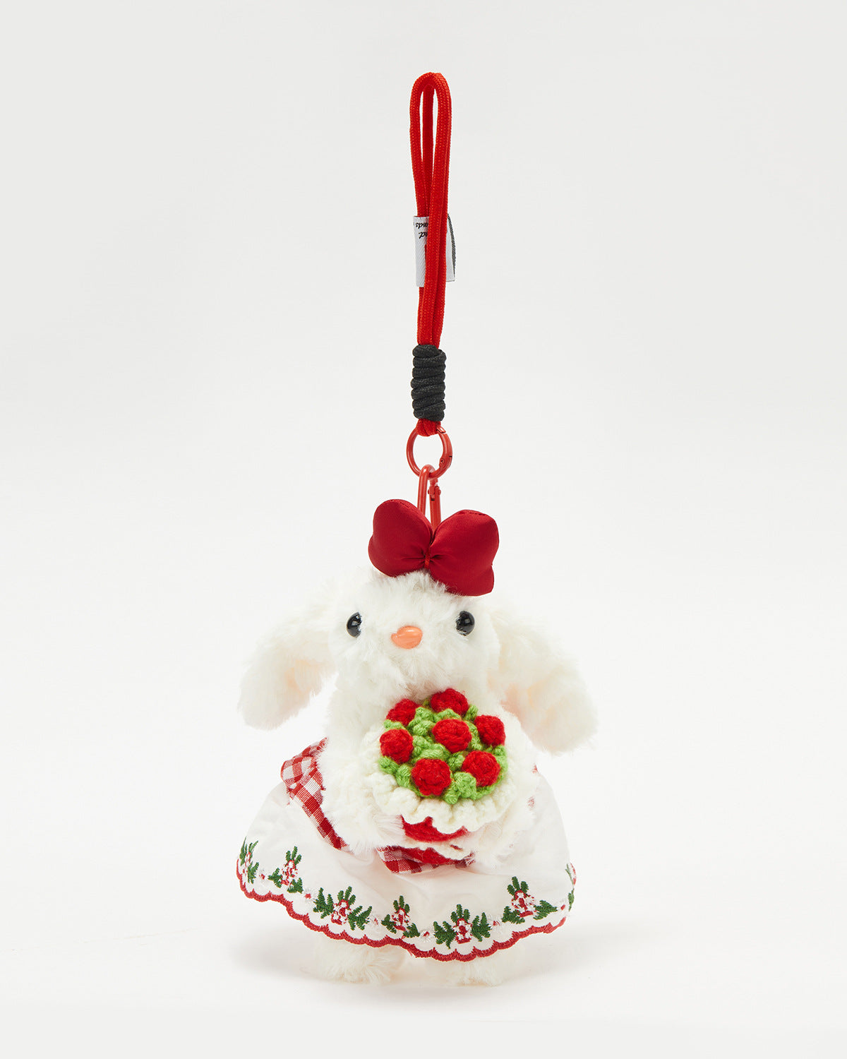 TeddyHuggy®Red Flower &Cheak Dress Bunny Keychain Charm