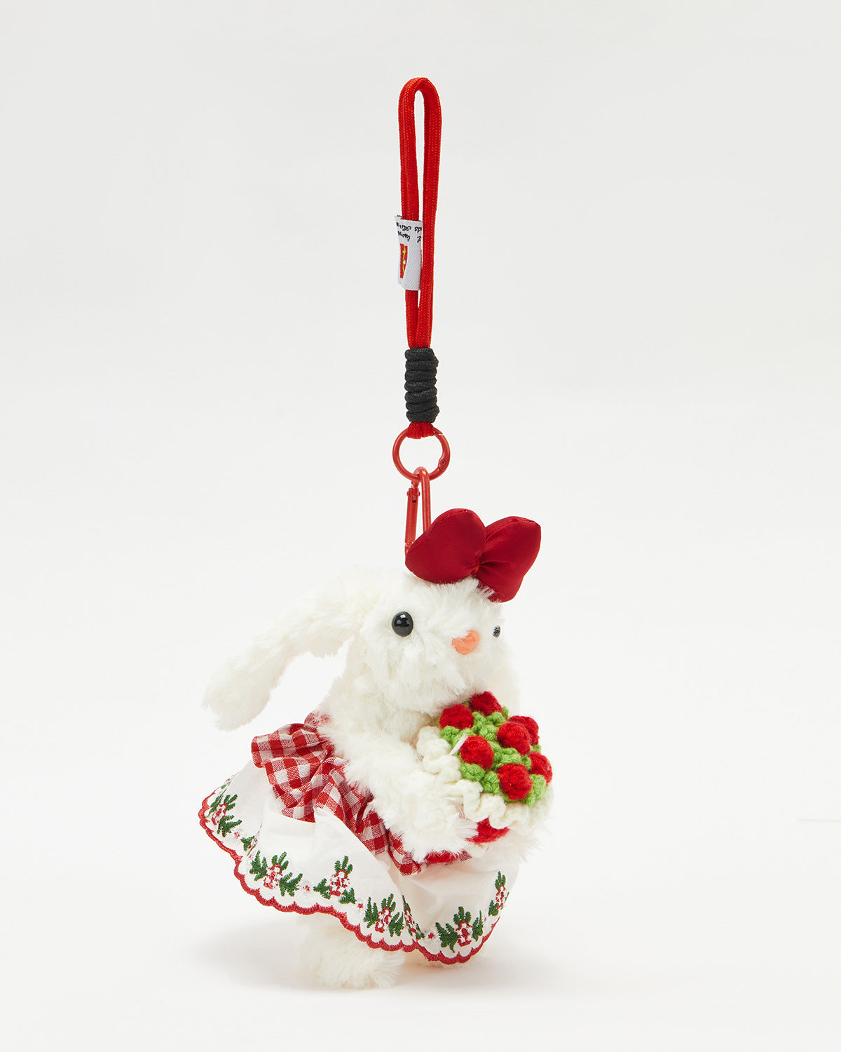 TeddyHuggy®Red Flower &Cheak Dress Bunny Keychain Charm