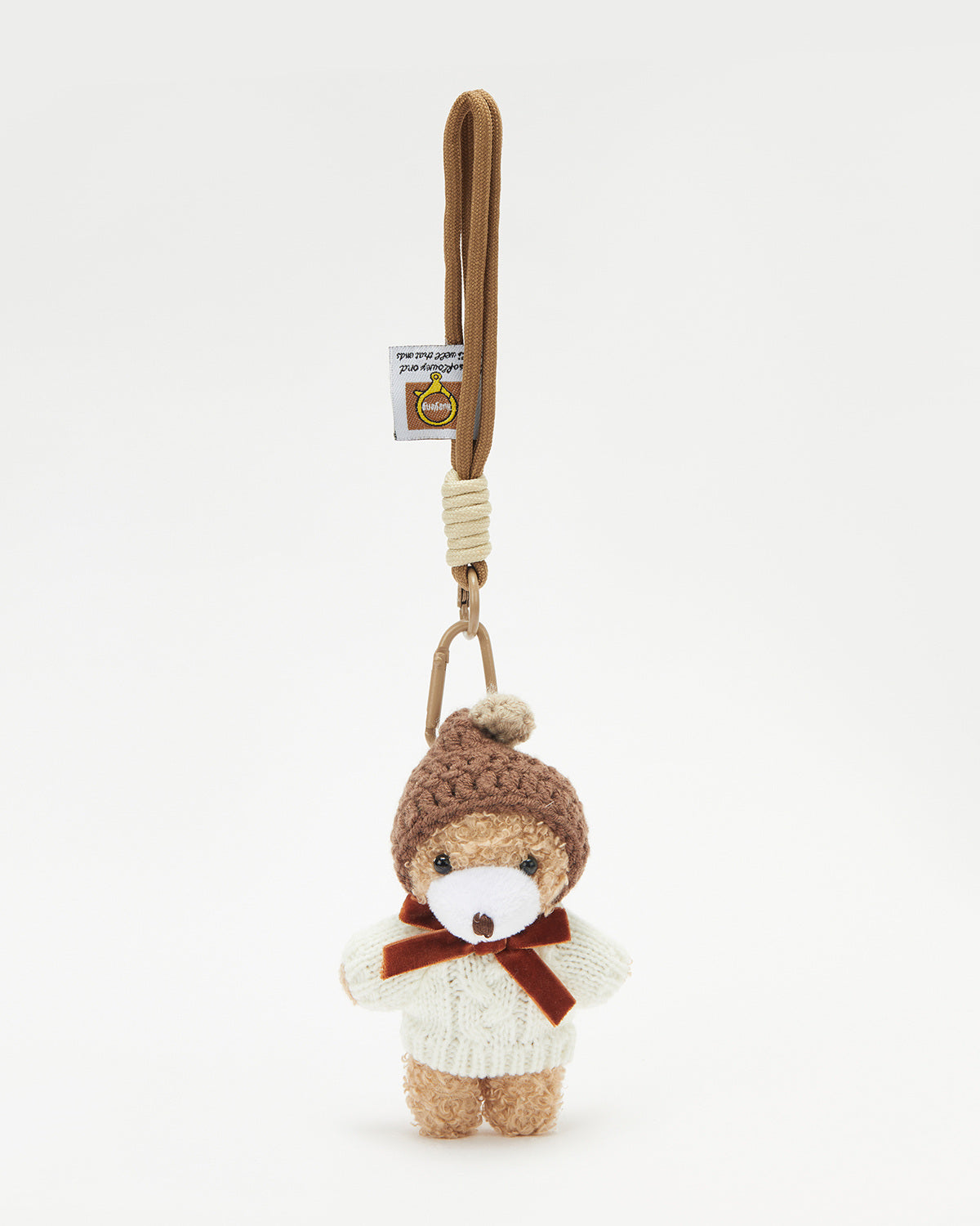 TeddyHuggy®Khaki Bear White Sweater Mocha Keychain Charm