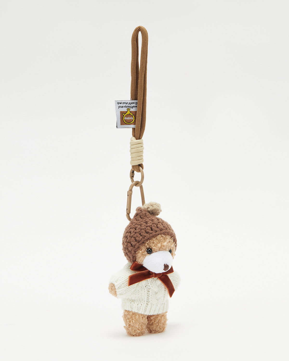 TeddyHuggy®Khaki Bear White Sweater Mocha Keychain Charm