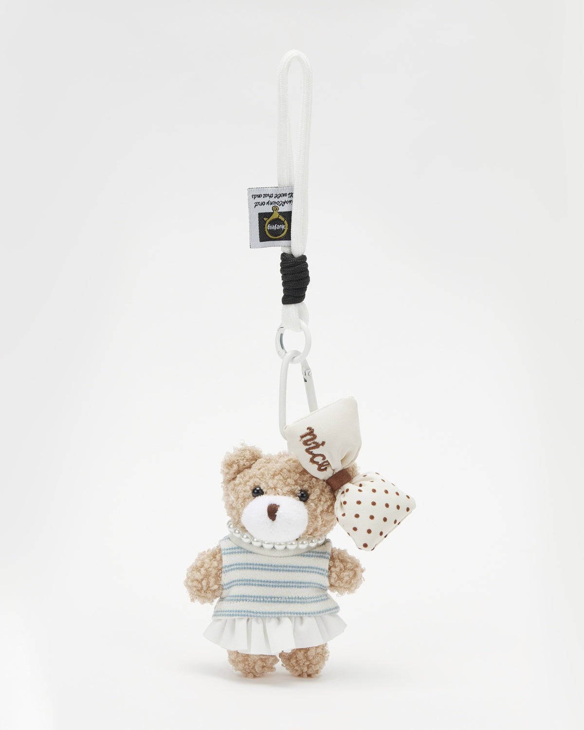 TeddyHuggy®Khaki Bear Blue-White Striped Knit Vest & Pleated Skirt Keychain Charm