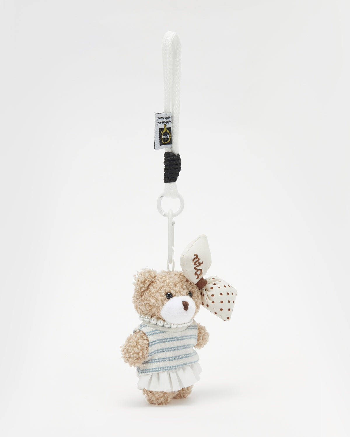 TeddyHuggy®Khaki Bear Blue-White Striped Knit Vest & Pleated Skirt Keychain Charm