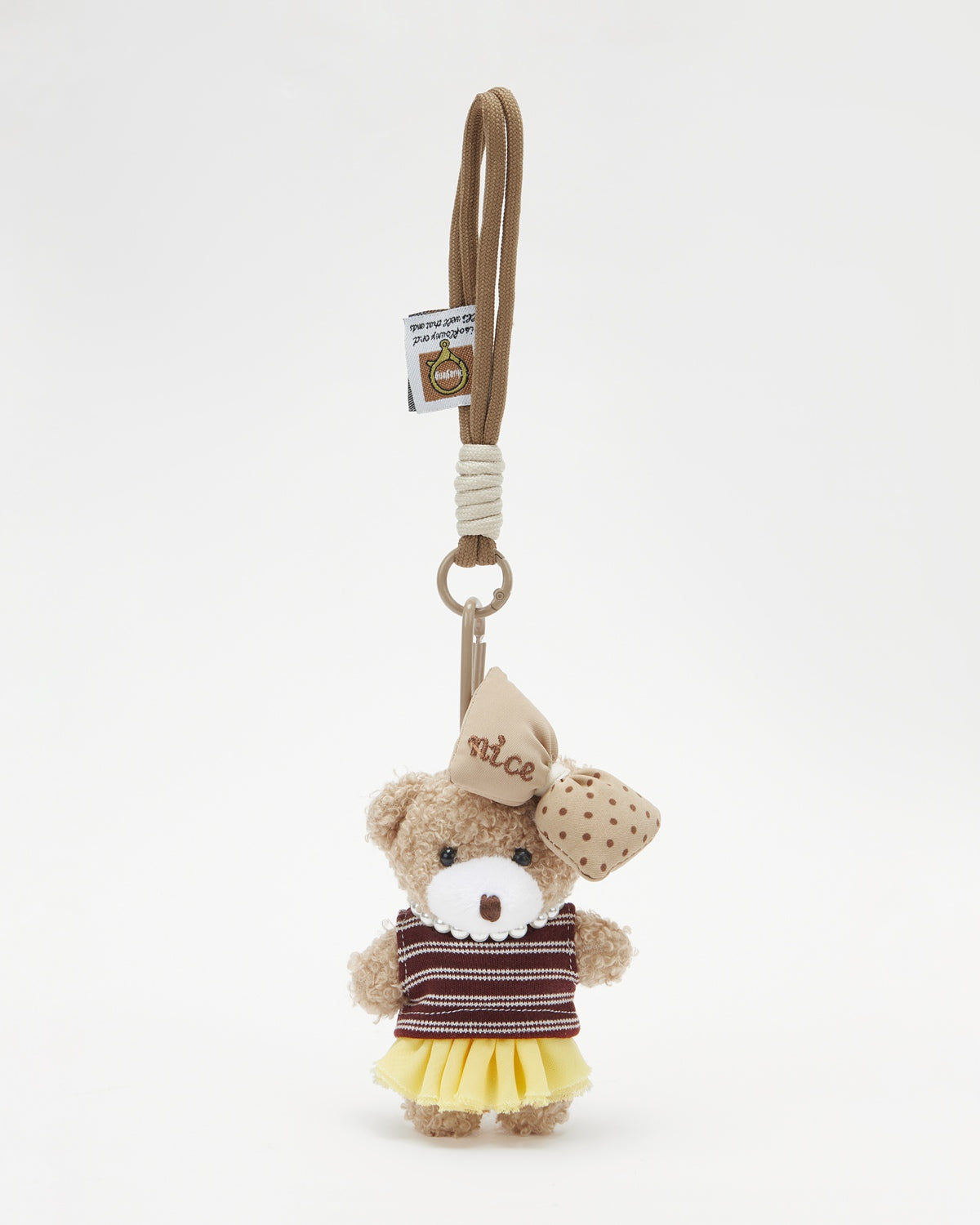 TeddyHuggy®Khaki Bear Brown-White Striped Knit Vest & Pleated Skirt Keychain Charm