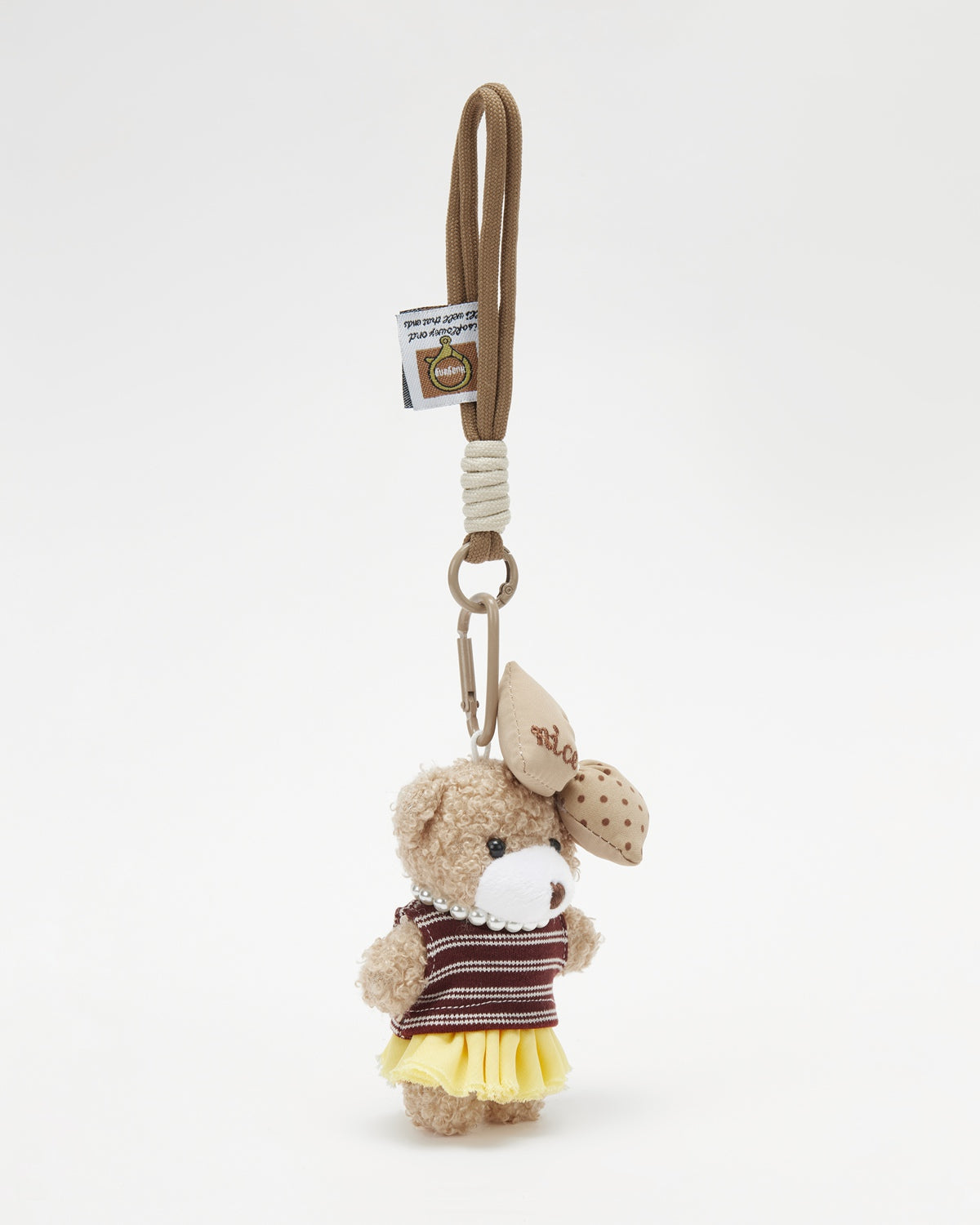 TeddyHuggy®Khaki Bear Brown-White Striped Knit Vest & Pleated Skirt Keychain Charm