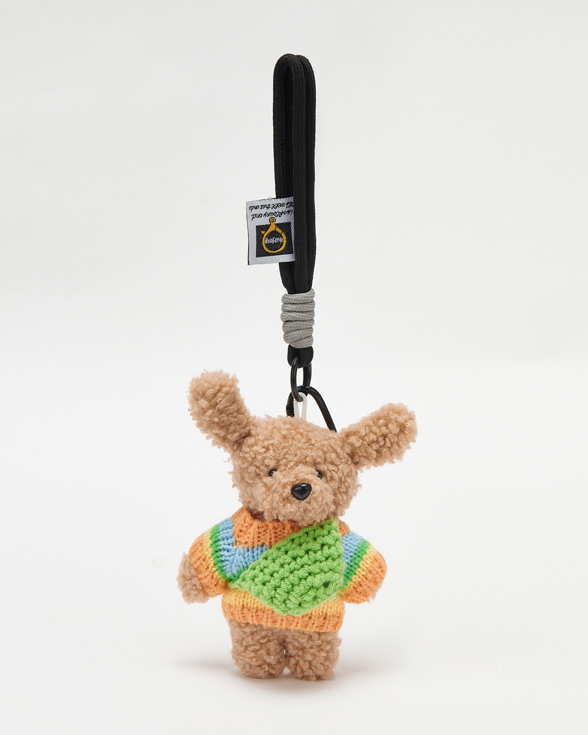 TeddyHuggy®Long-Eared Bear Orange-Blue Knit Sweater & Green Crossbody Keychain Charm