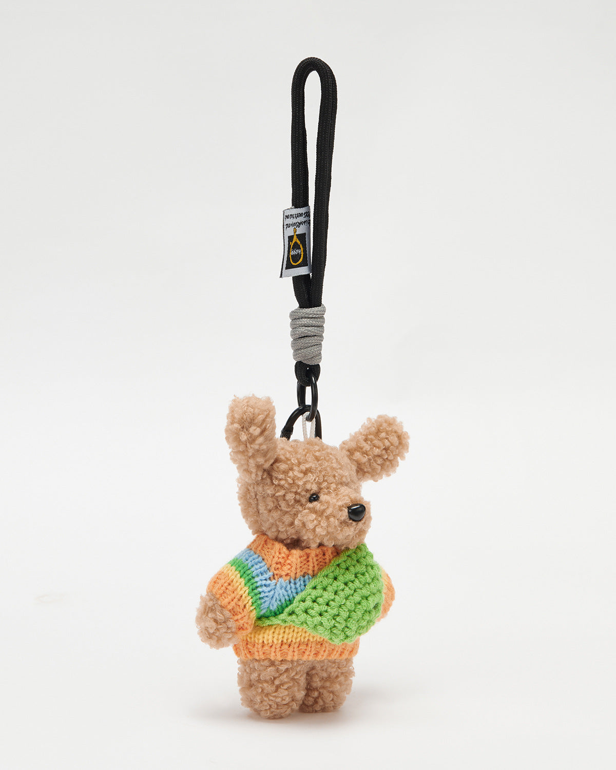 TeddyHuggy®Long-Eared Bear Orange-Blue Knit Sweater & Green Crossbody Keychain Charm