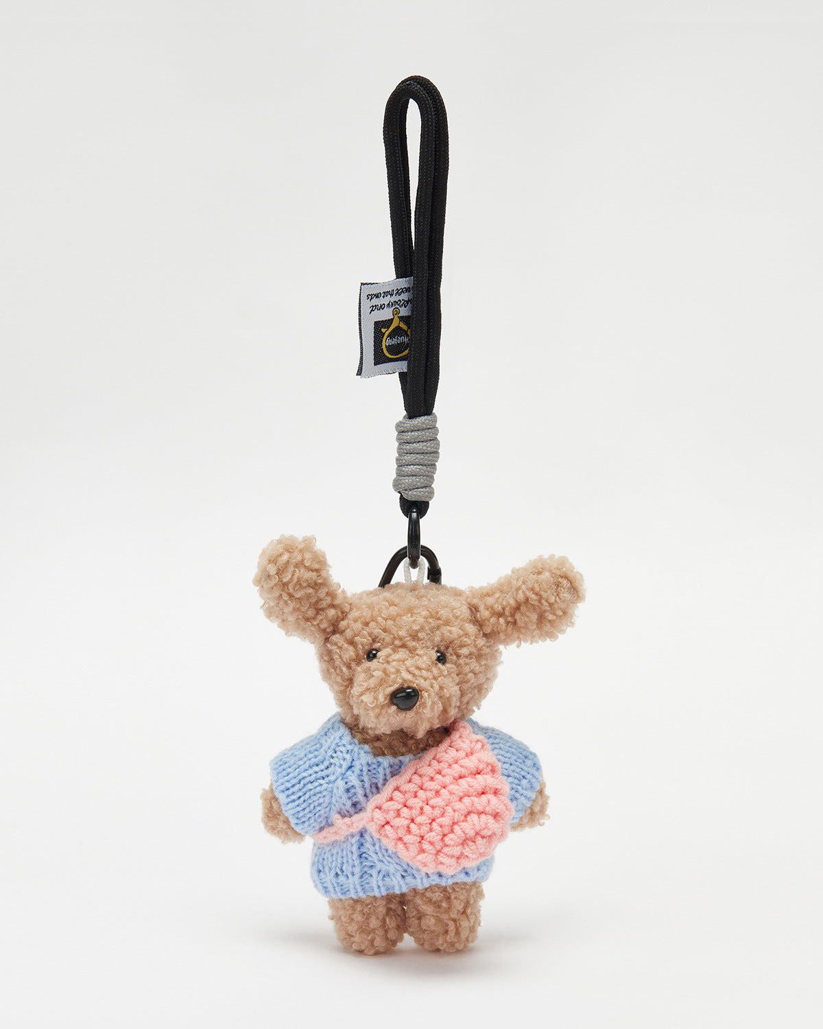 TeddyHuggy®Long-Eared Bear Blue Knit Sweater & Pink Crossbody Bag Keychain Charm