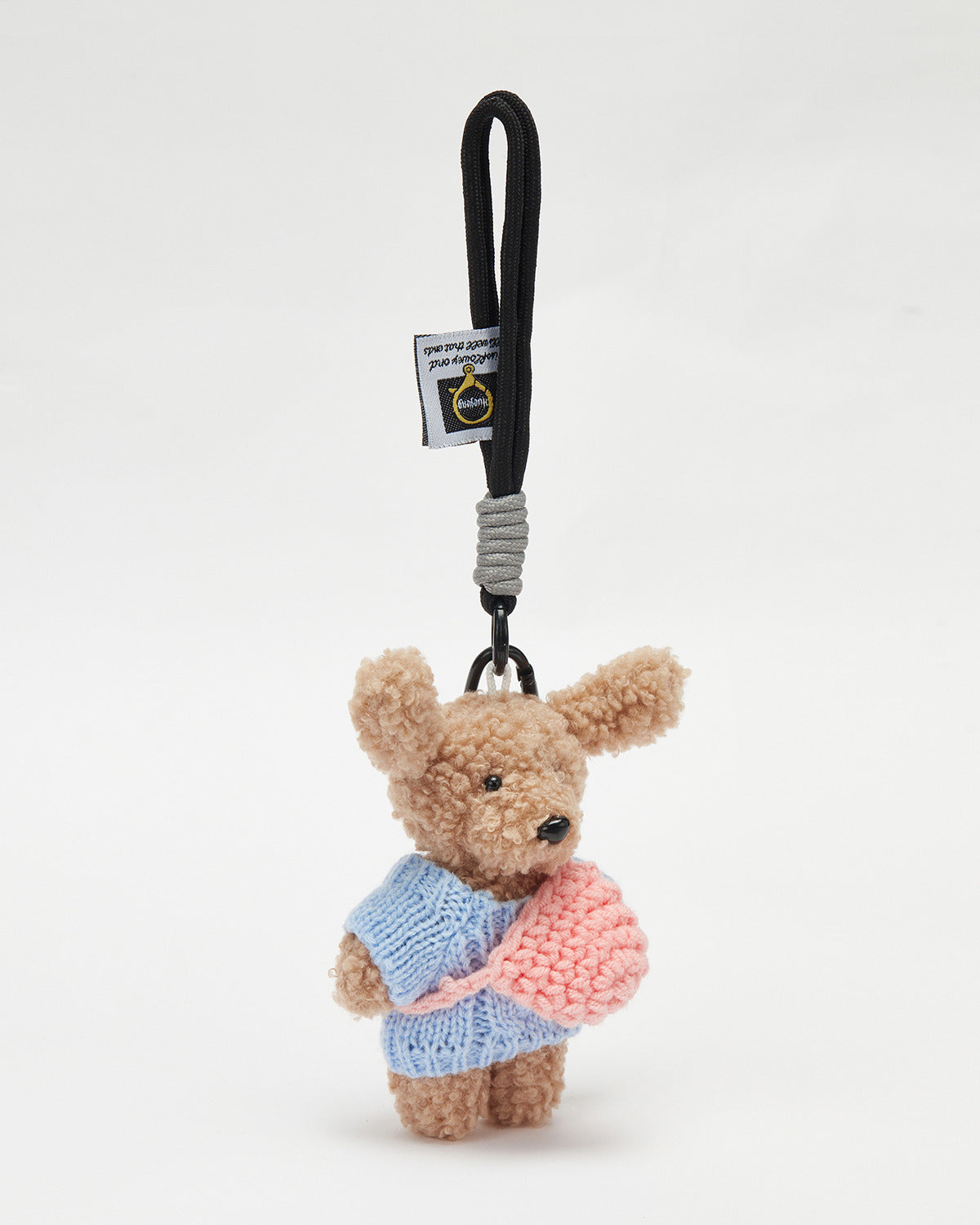 TeddyHuggy®Long-Eared Bear Blue Knit Sweater & Pink Crossbody Bag Keychain Charm