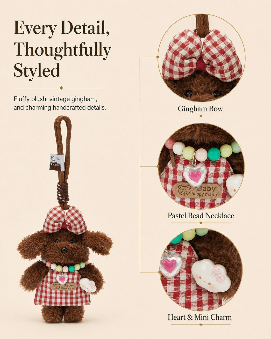 TeddyHuggy® Red Plaid Bow Pup Charm