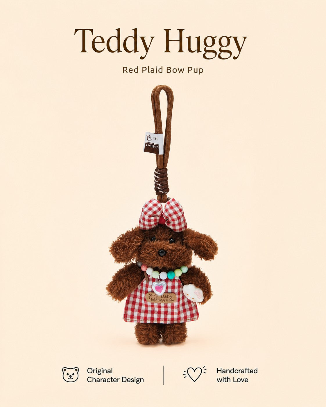 TeddyHuggy® Red Plaid Bow Pup Charm