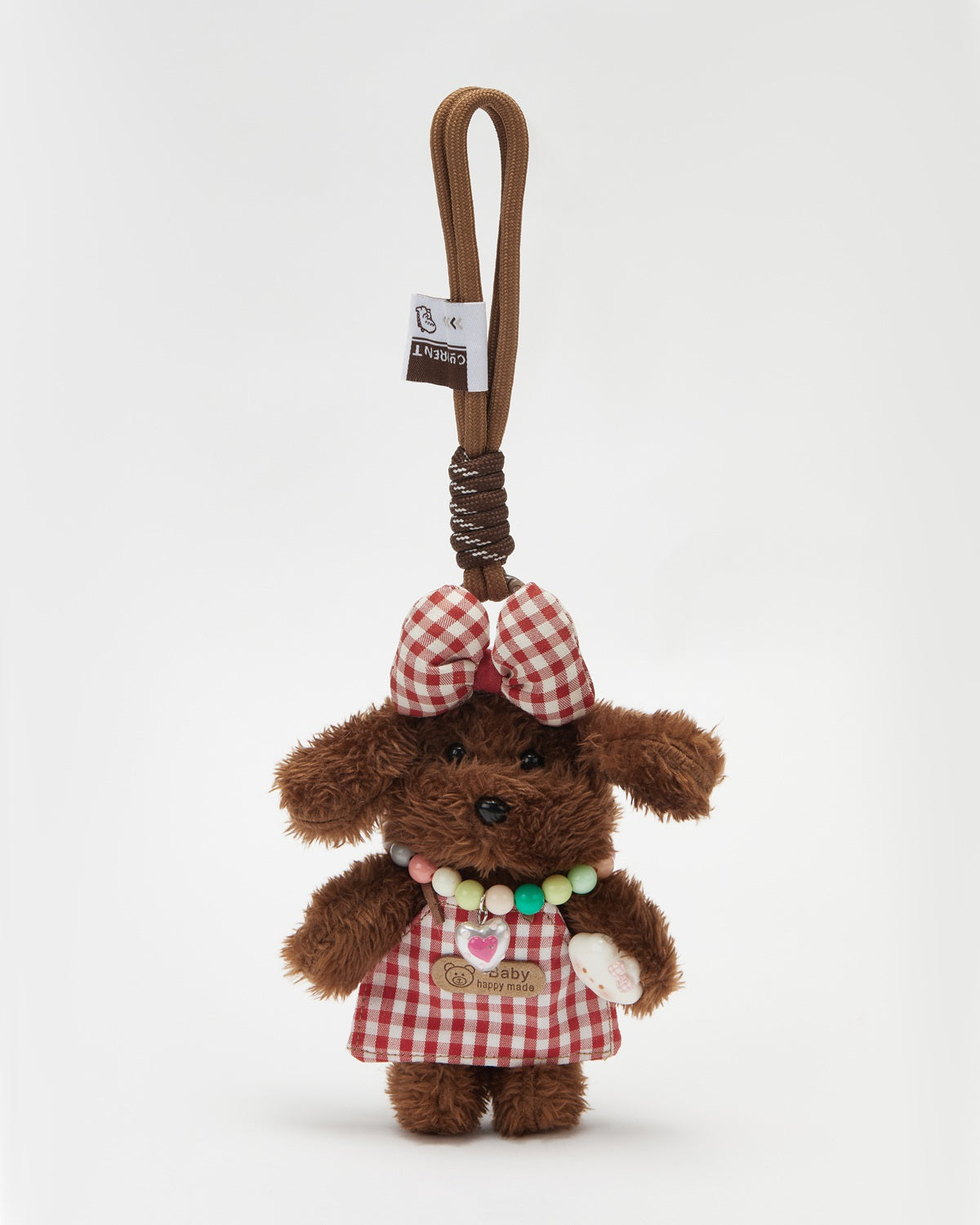 TeddyHuggy®Long Haired Dog Red Plaid Bow Dress Keychain Charm