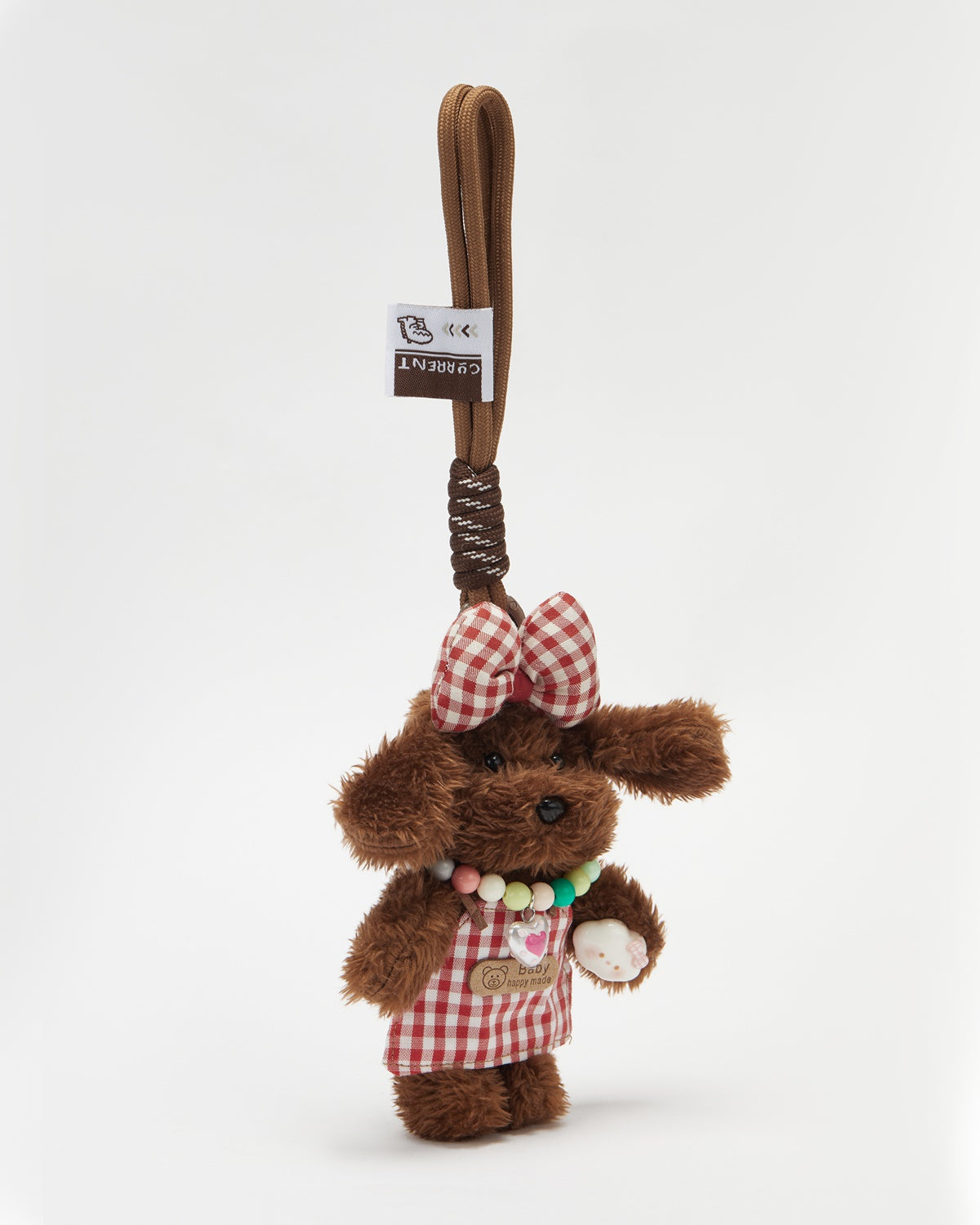 TeddyHuggy®Long Haired Dog Red Plaid Bow Dress Keychain Charm