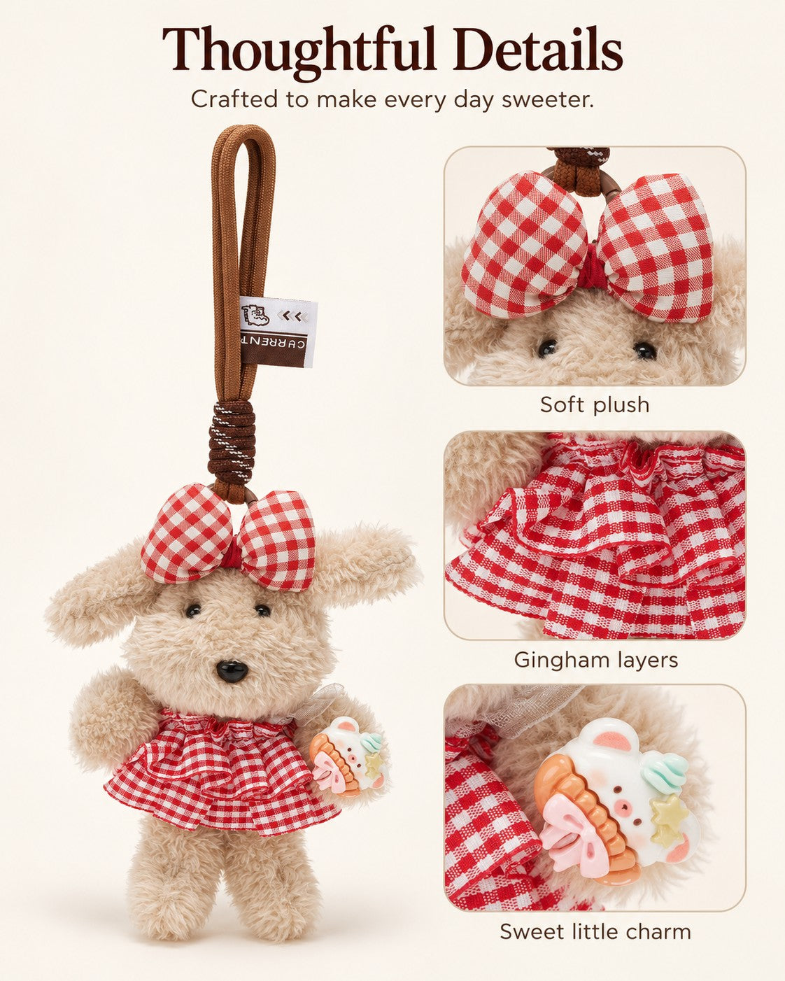 TeddyHuggy® Red Plaid Dress Pup Charm
