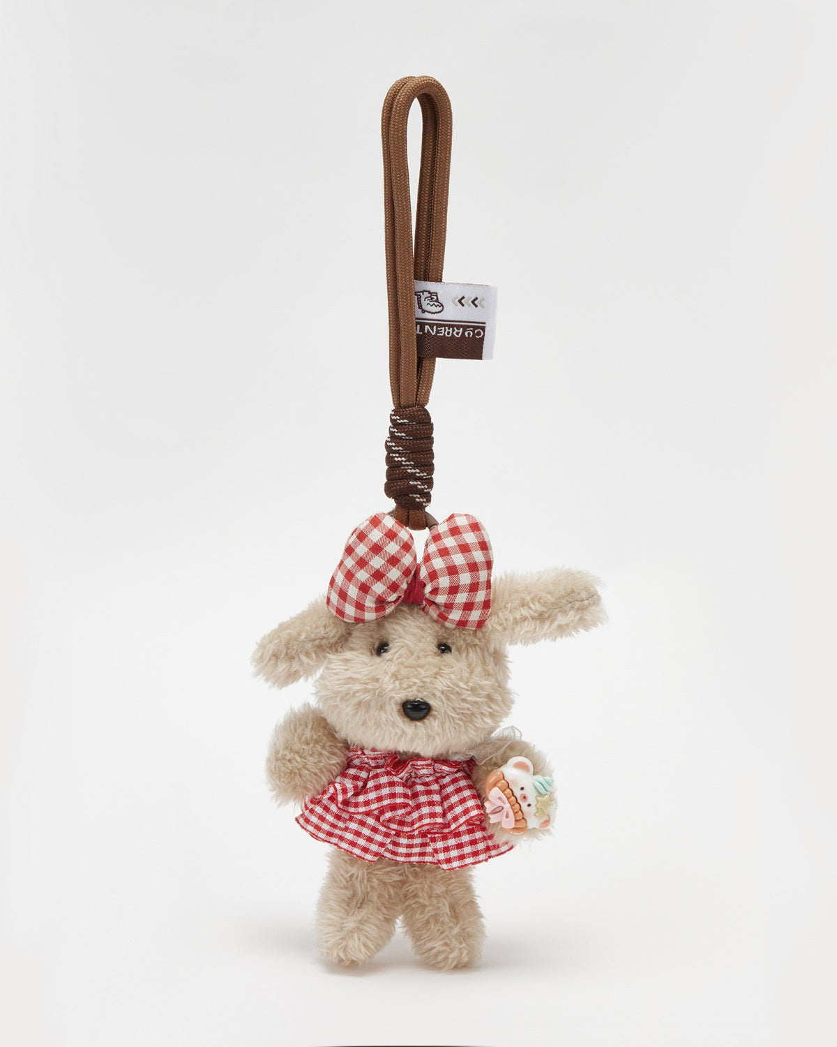 TeddyHuggy®Long Haired Dog Red Plaid Dress Keychain Charm