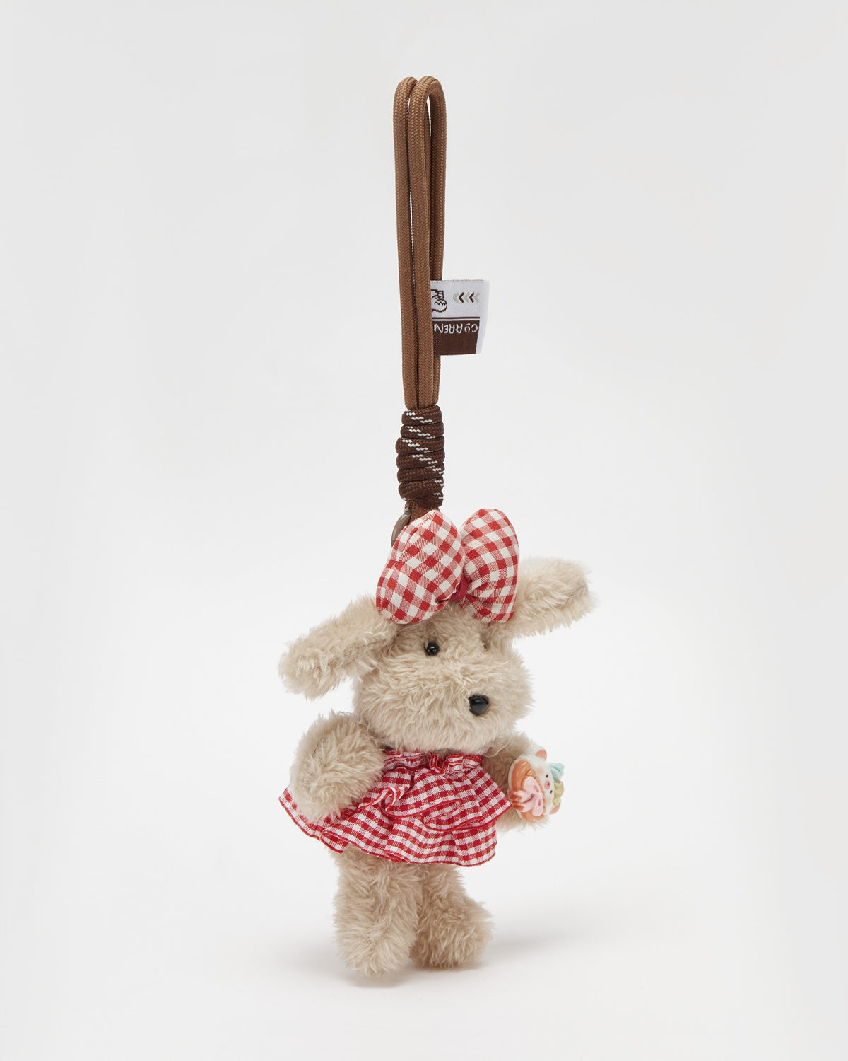TeddyHuggy®Long Haired Dog Red Plaid Dress Keychain Charm