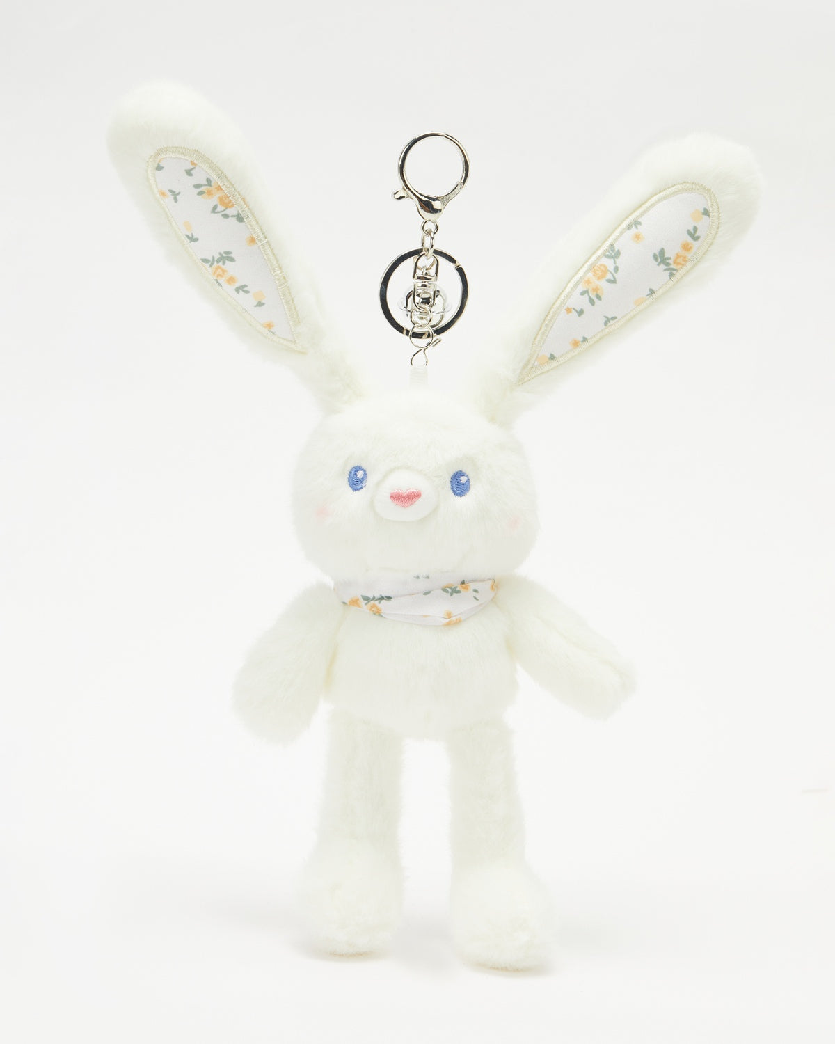 TeddyHuggy®White Floral Scarf Rabbit Charm (Adjustable/Retractable Ears and Limbs)