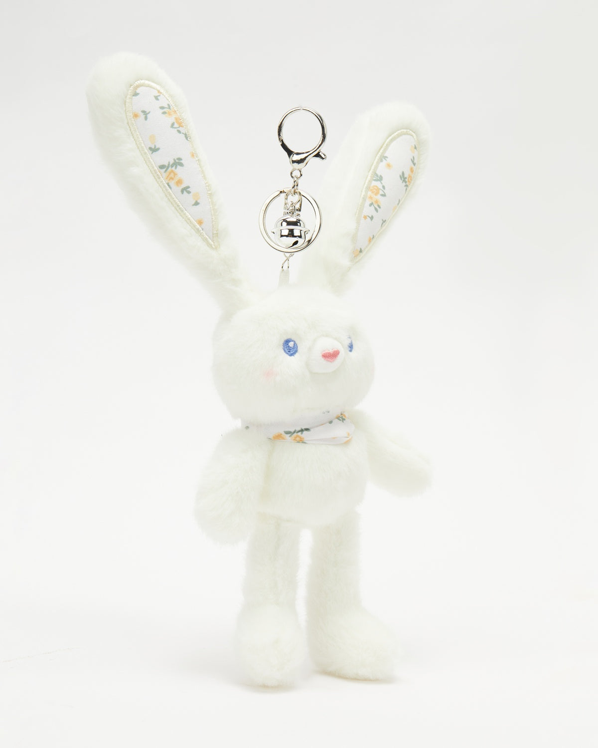 TeddyHuggy®White Floral Scarf Rabbit Charm (Adjustable/Retractable Ears and Limbs)