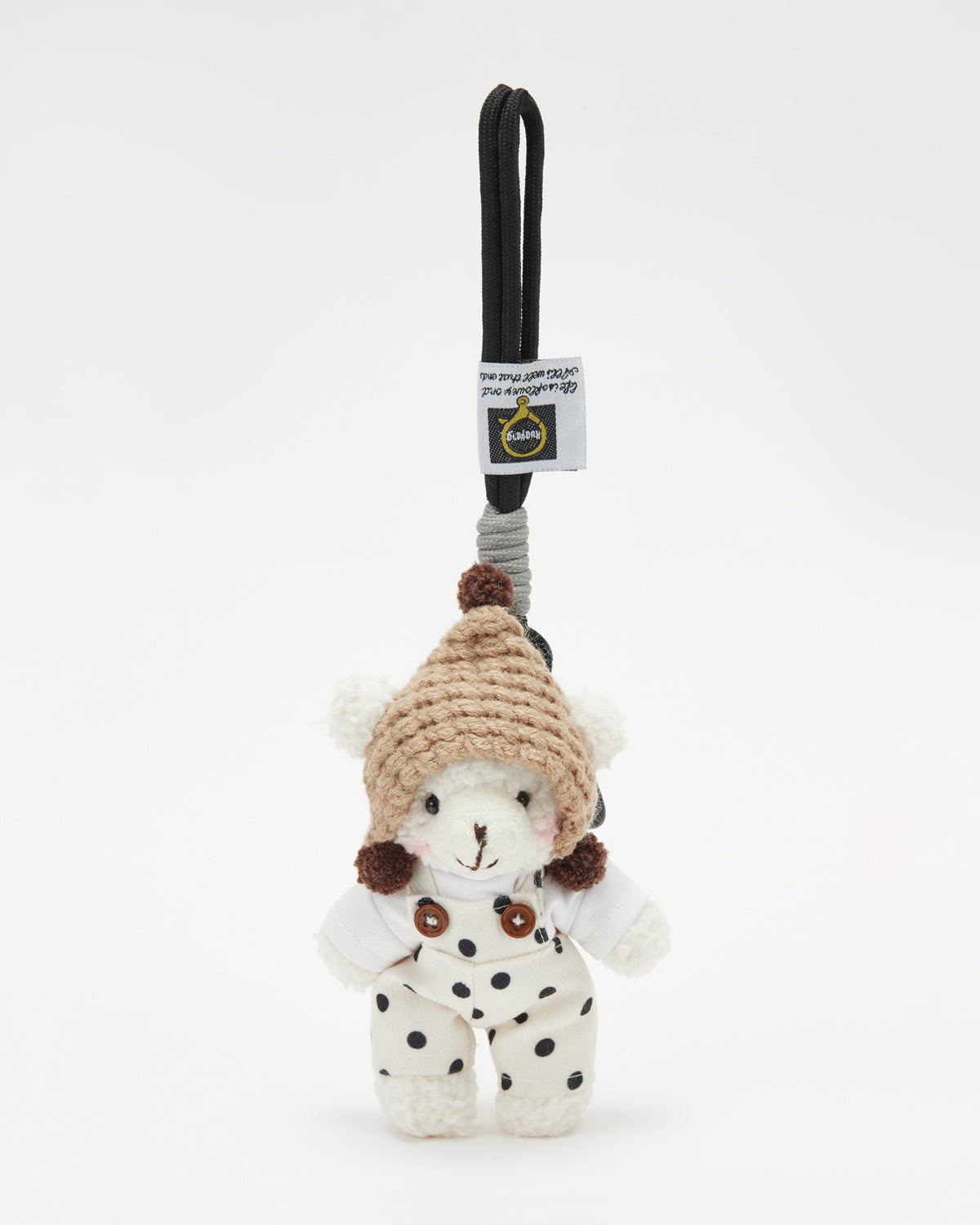 TeddyHuggy®White Bear Black Polka Dot Overalls Keychain Charm