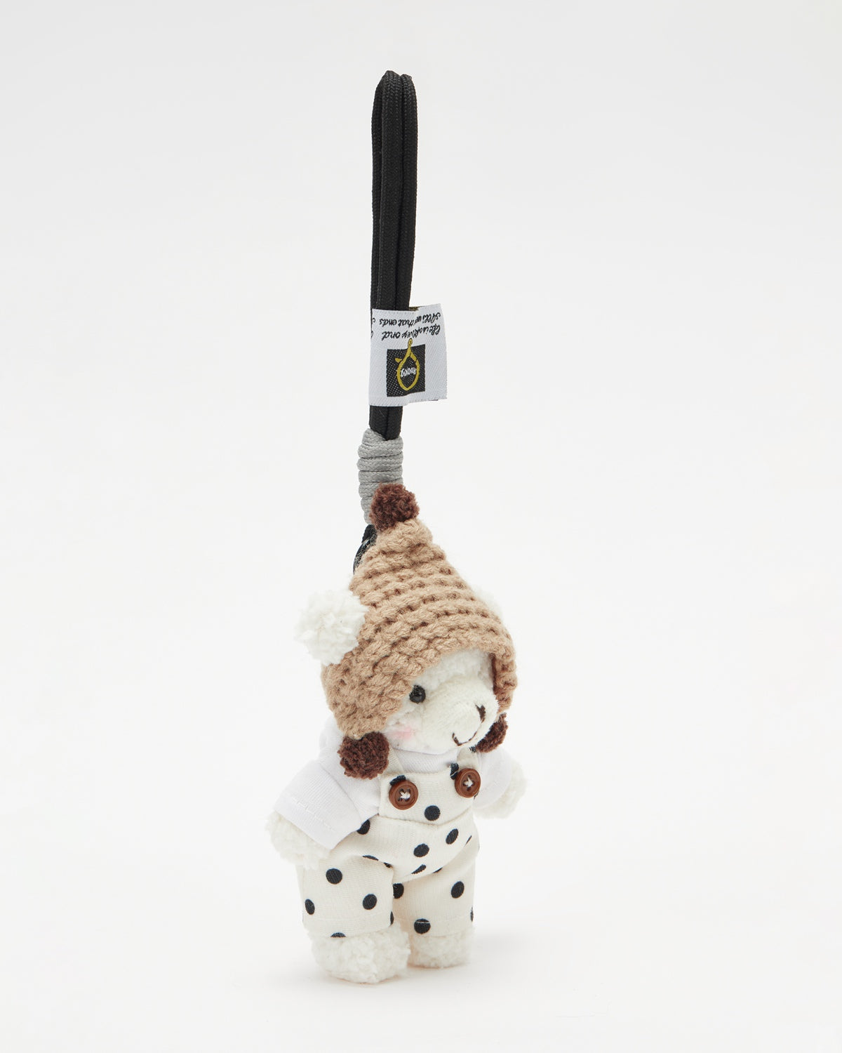 TeddyHuggy®White Bear Black Polka Dot Overalls Keychain Charm