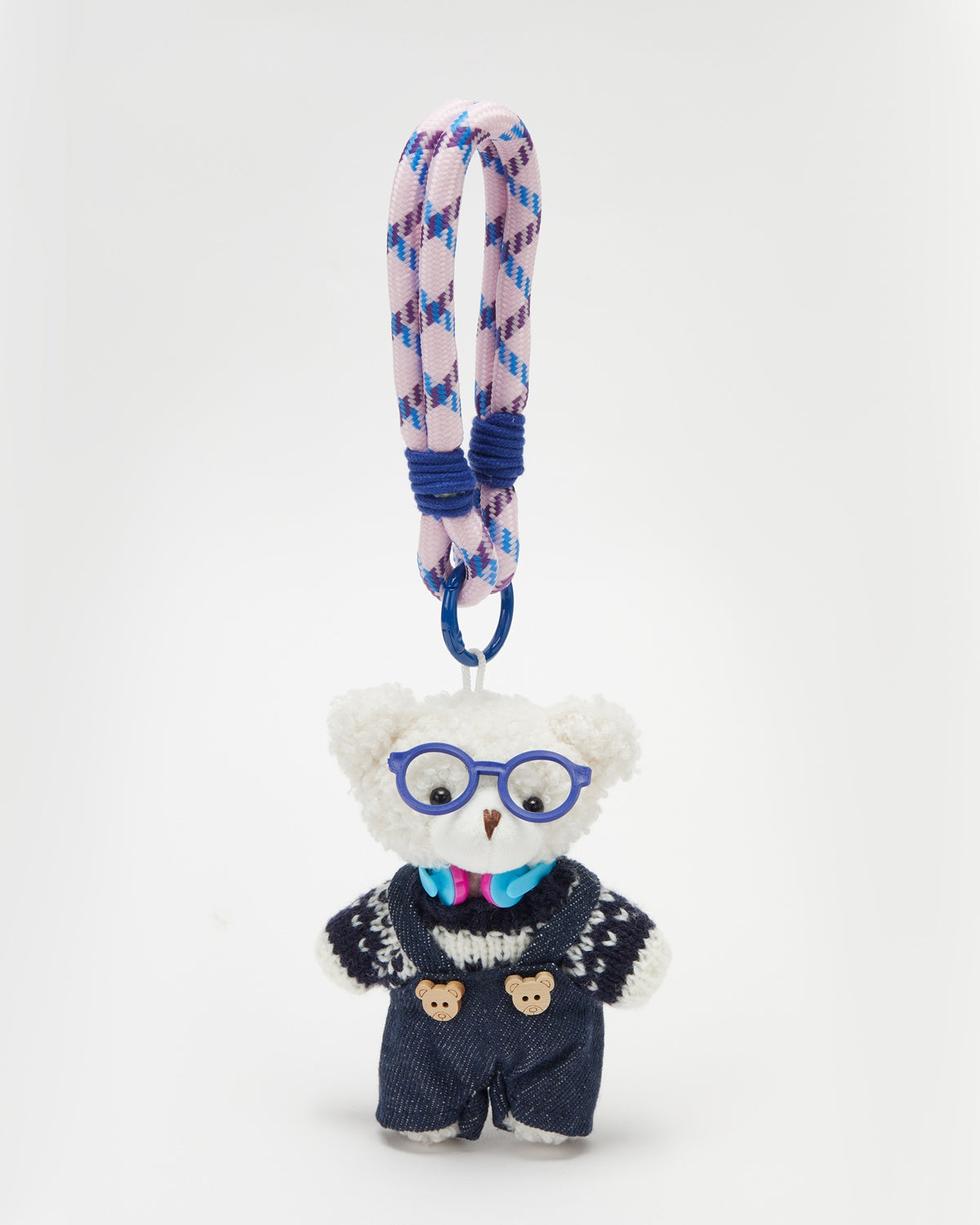 TeddyHuggy®White Bear Knit Sweater Overalls Keychain Charm