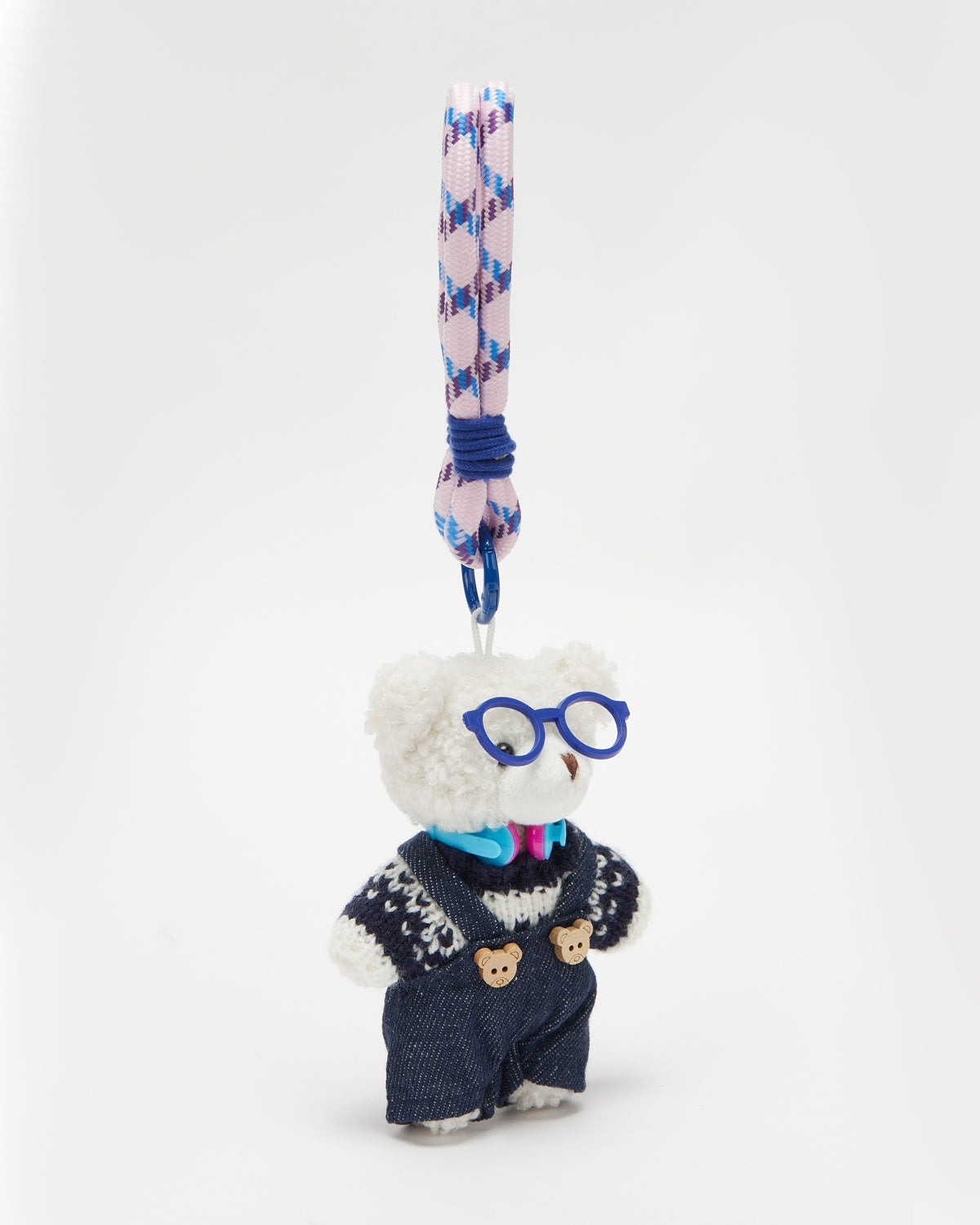 TeddyHuggy®White Bear Knit Sweater Overalls Keychain Charm