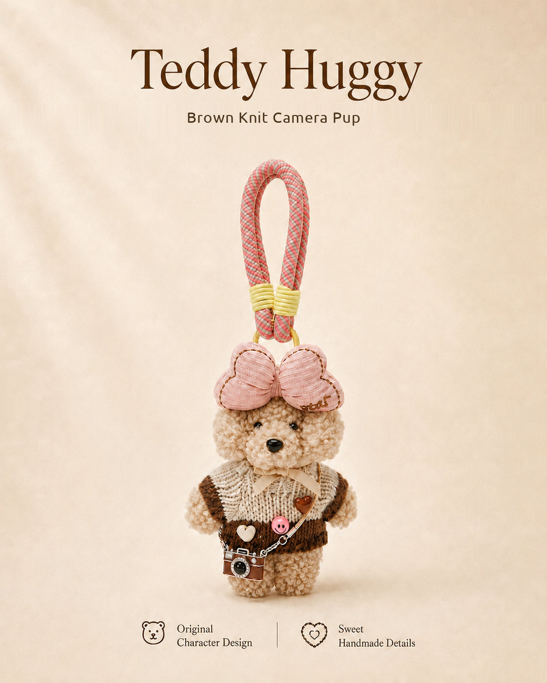 TeddyHuggy® Brown Knit Camera Pup Charm