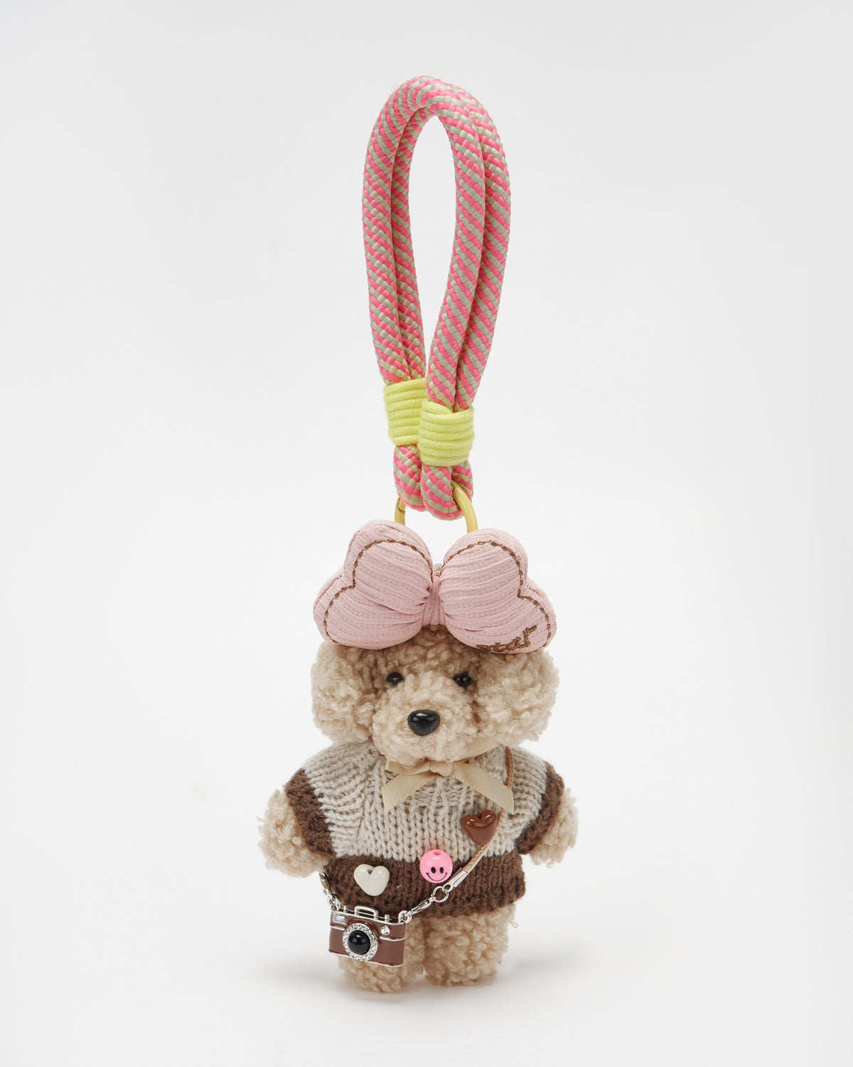 TeddyHuggy®Bowknot Dog Brown Knit Sweater Bow&Camera Keychain Charm
