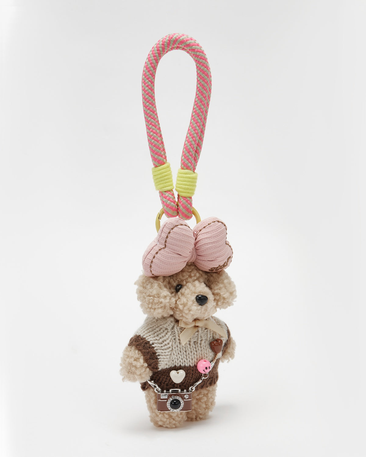 TeddyHuggy®Bowknot Dog Brown Knit Sweater Bow&Camera Keychain Charm