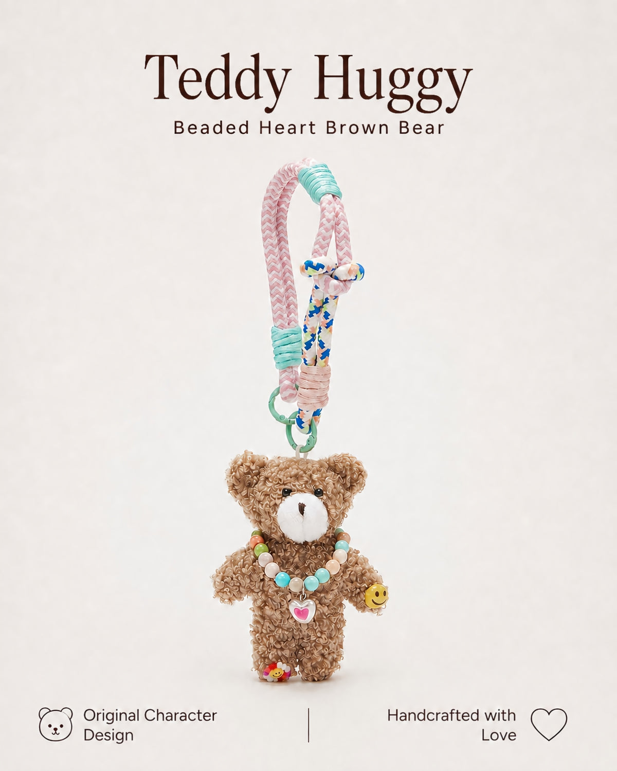 TeddyHuggy® Beaded Heart Tan Bear Charm