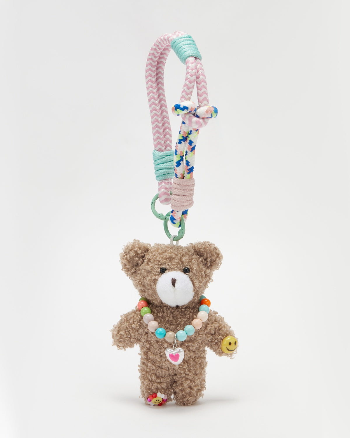 TeddyHuggy®Khaki Bear Colorful Beaded Heart Necklace Keychain Charm