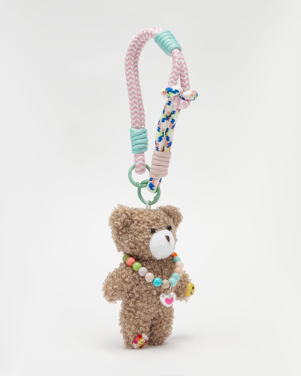 TeddyHuggy®Khaki Bear Colorful Beaded Heart Necklace Keychain Charm