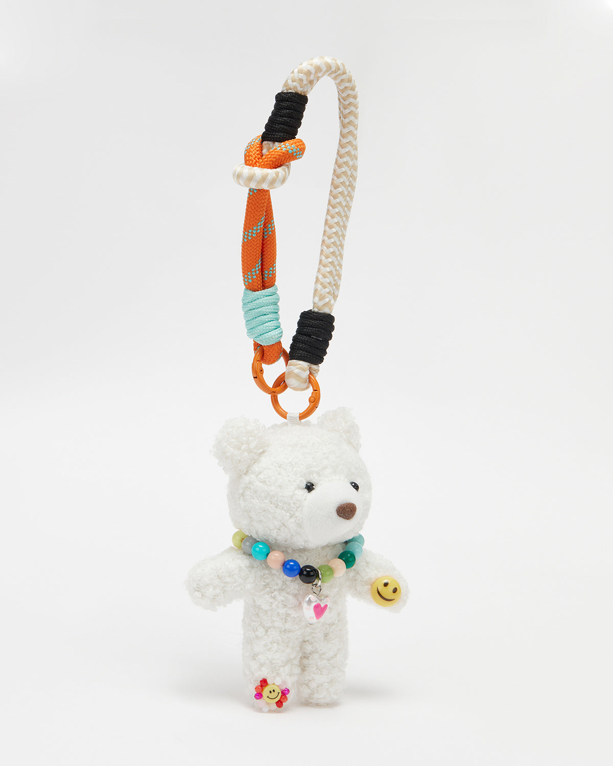 TeddyHuggy®White Bear Colorful Beaded Heart Necklace Keychain Charm