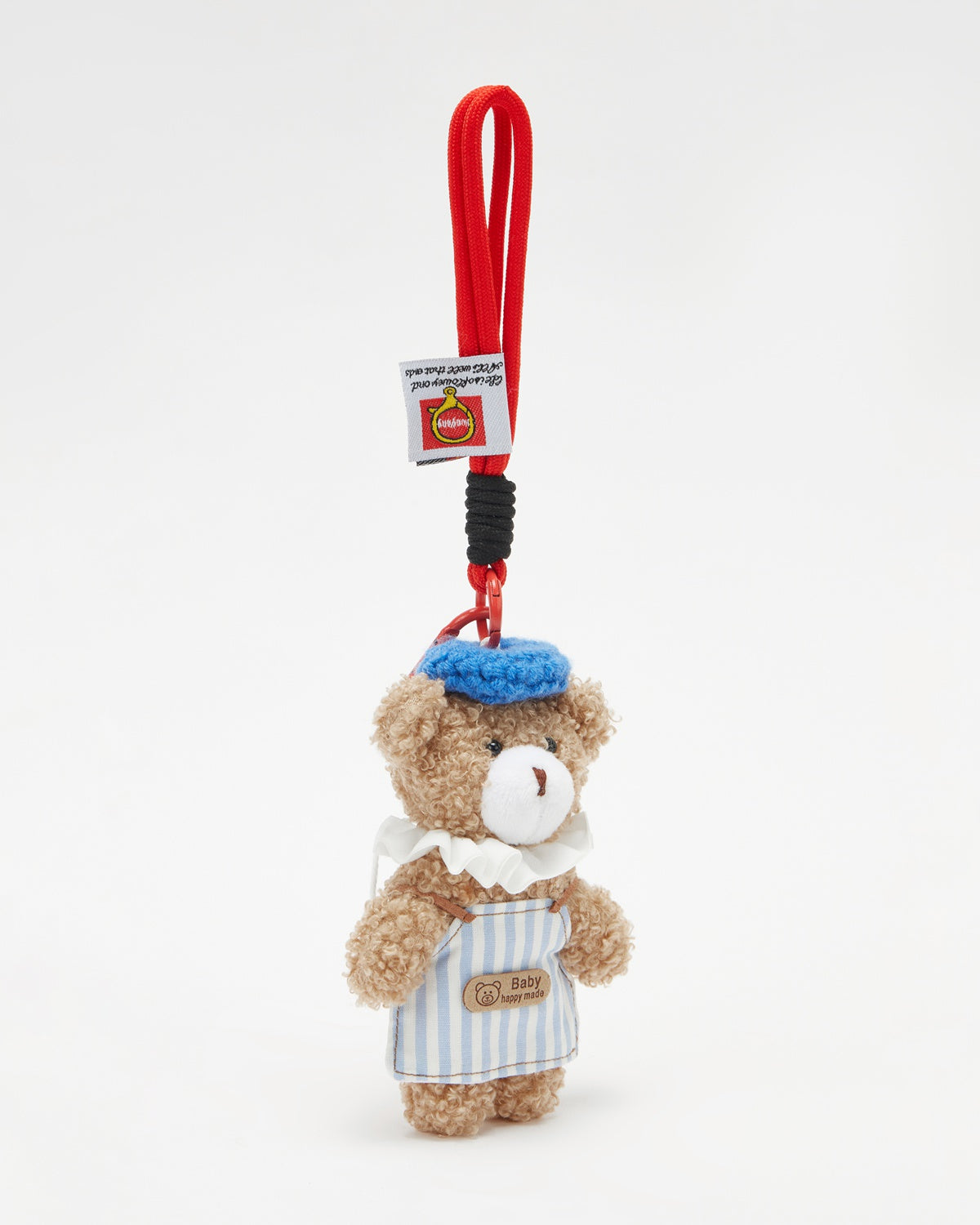 TeddyHuggy®Khaki Bear Blue - White Striped Apron with Ruffled Collar Keychain Charm
