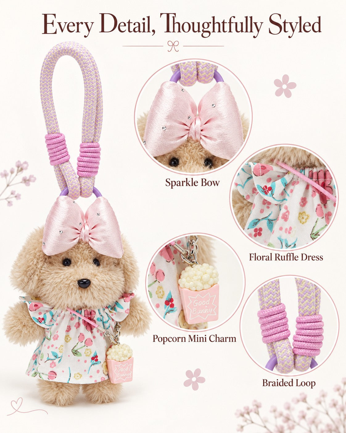 TeddyHuggy® Pink Floral Dress Pup Charm