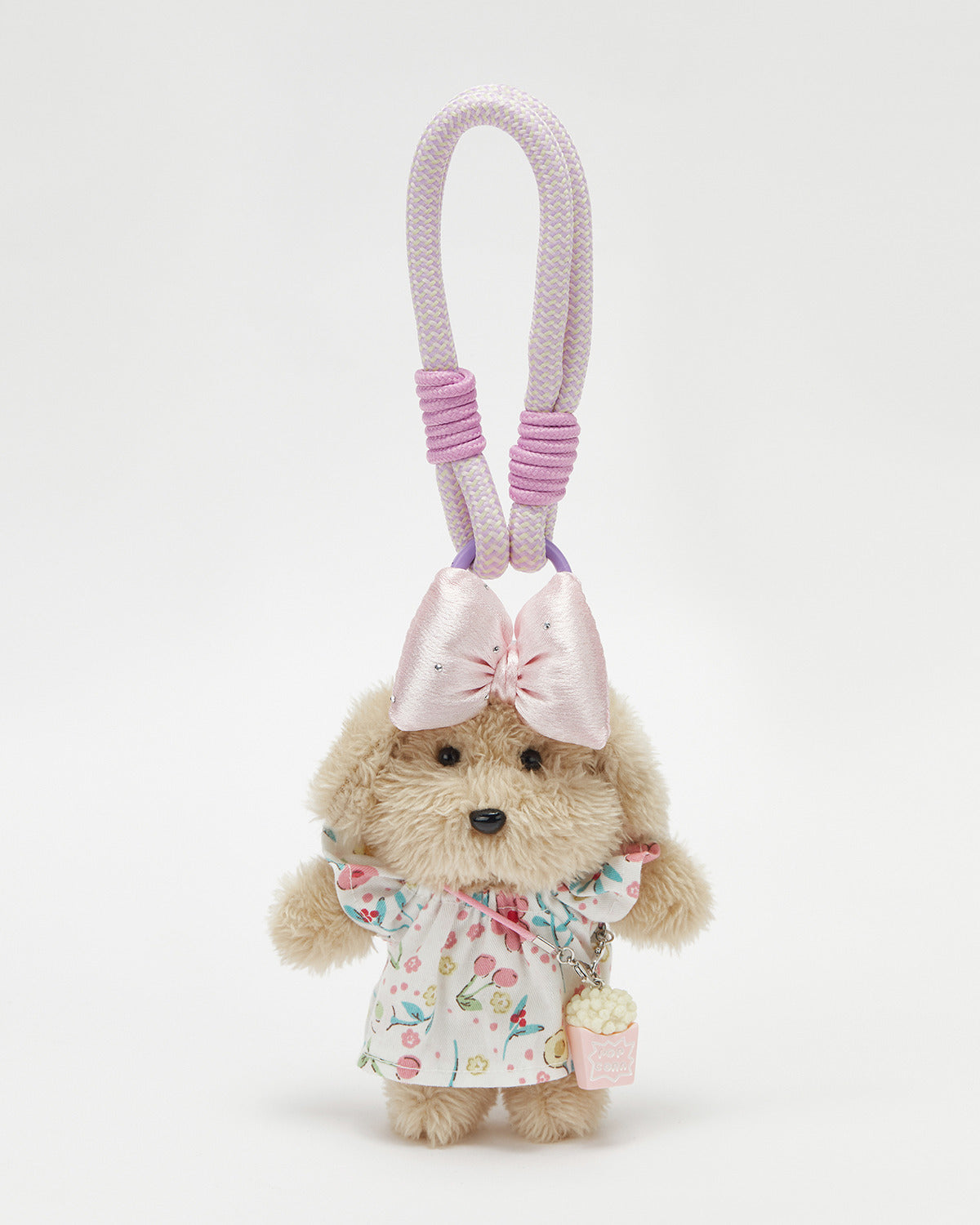 TeddyHuggy®Long Haired Dog Pink Floral Dress With Bow Keychain Charm
