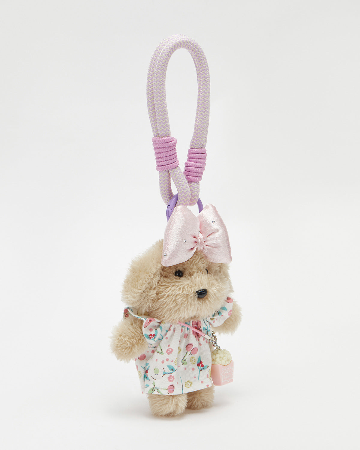 TeddyHuggy®Long Haired Dog Pink Floral Dress With Bow Keychain Charm
