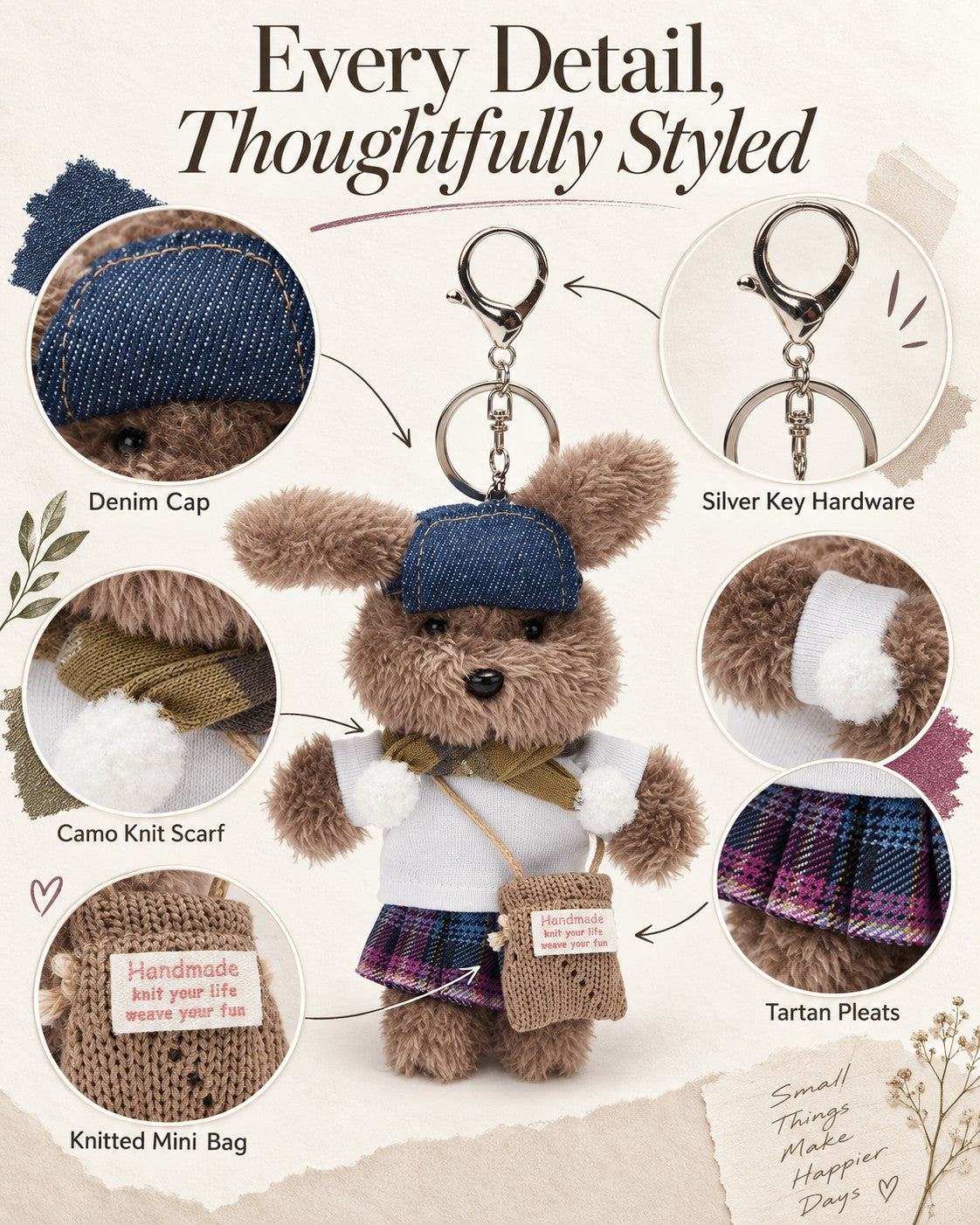 TeddyHuggy® White Tee Plaid Pup Charm