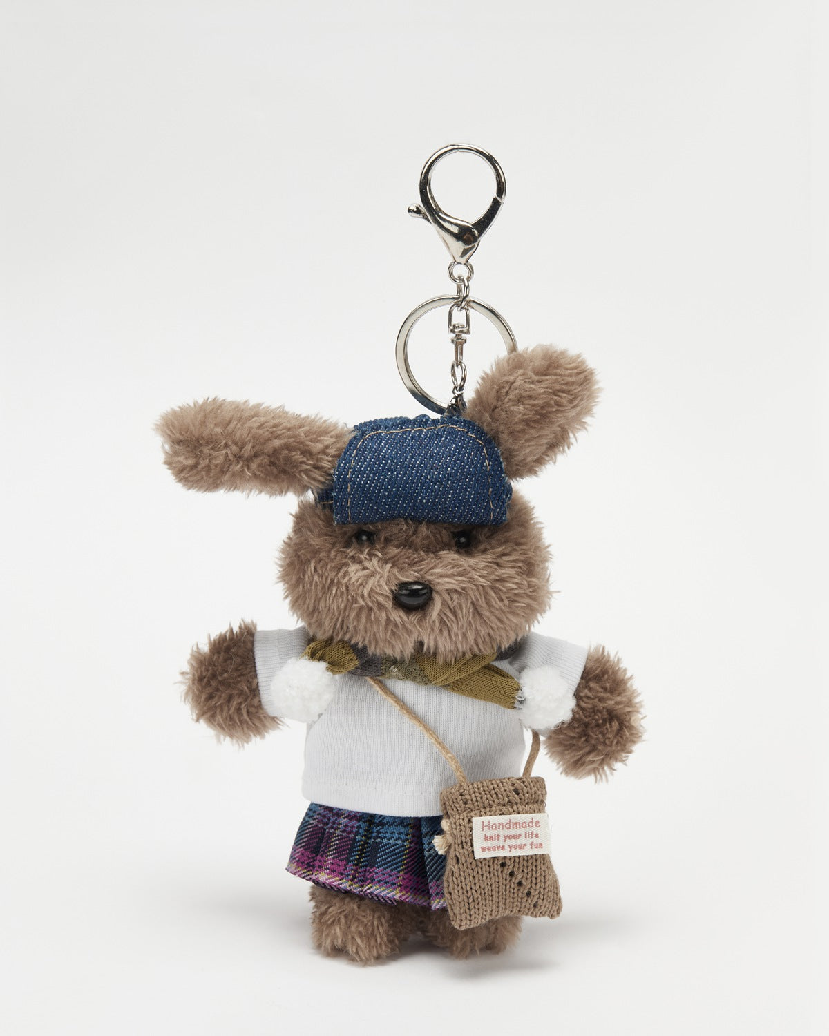 TeddyHuggy®Long Haired Dog White T-shirt & Plaid Skirt Crossbody Bag Charm