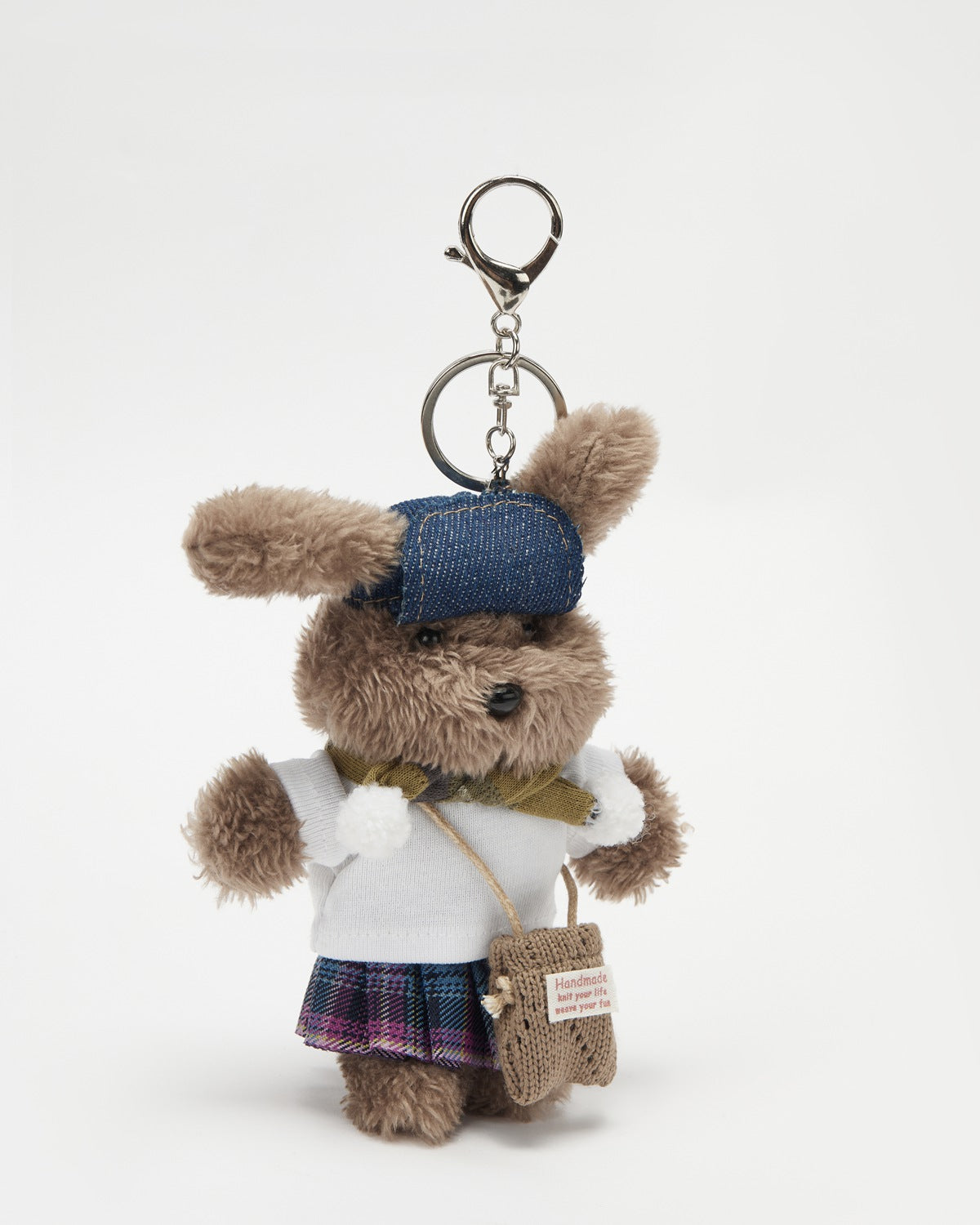 TeddyHuggy®Long Haired Dog White T-shirt & Plaid Skirt Crossbody Bag Charm