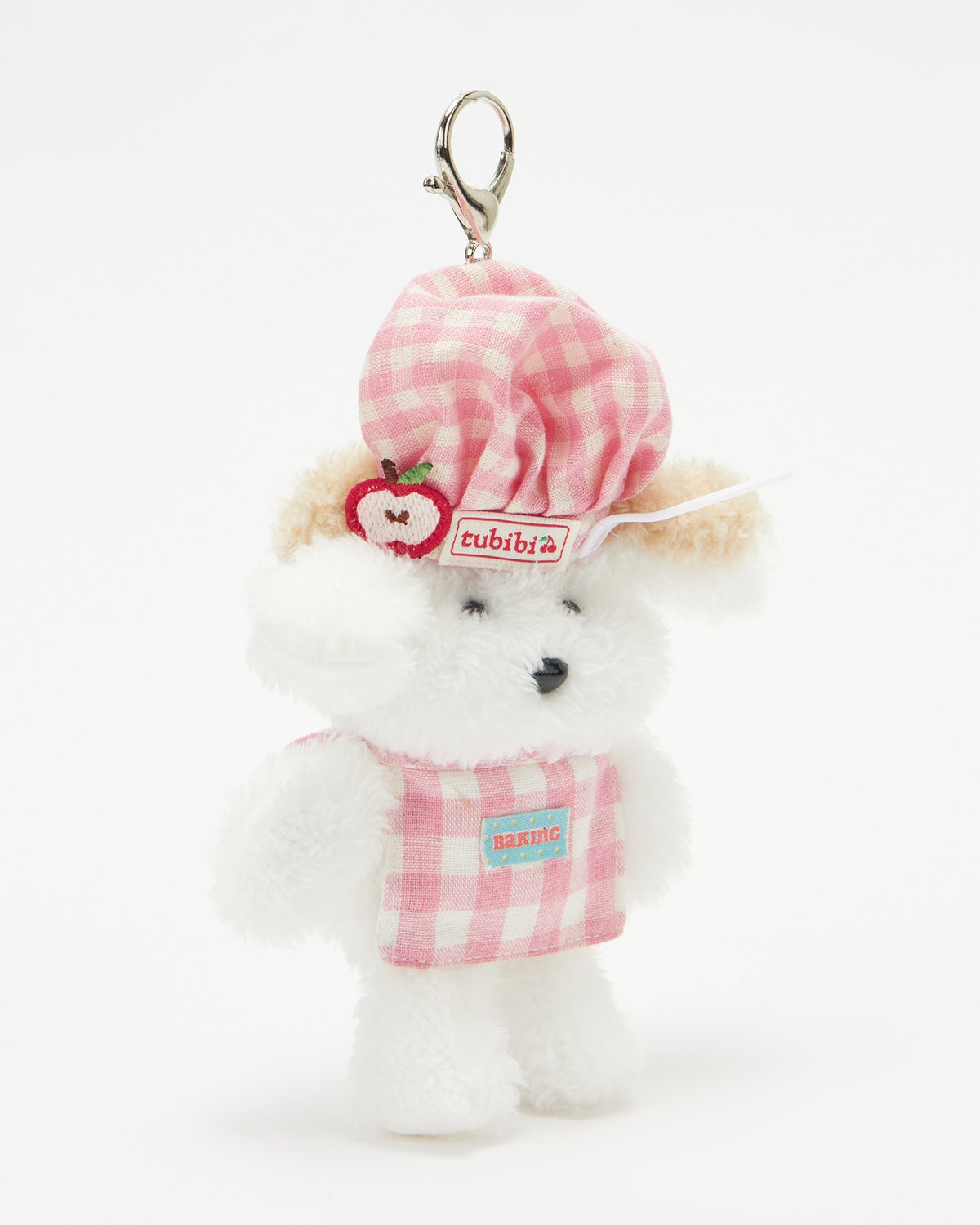 TeddyHuggy®Long Haired Dog Pink - White Gingham Chef Hat & Apron Keychain Charm