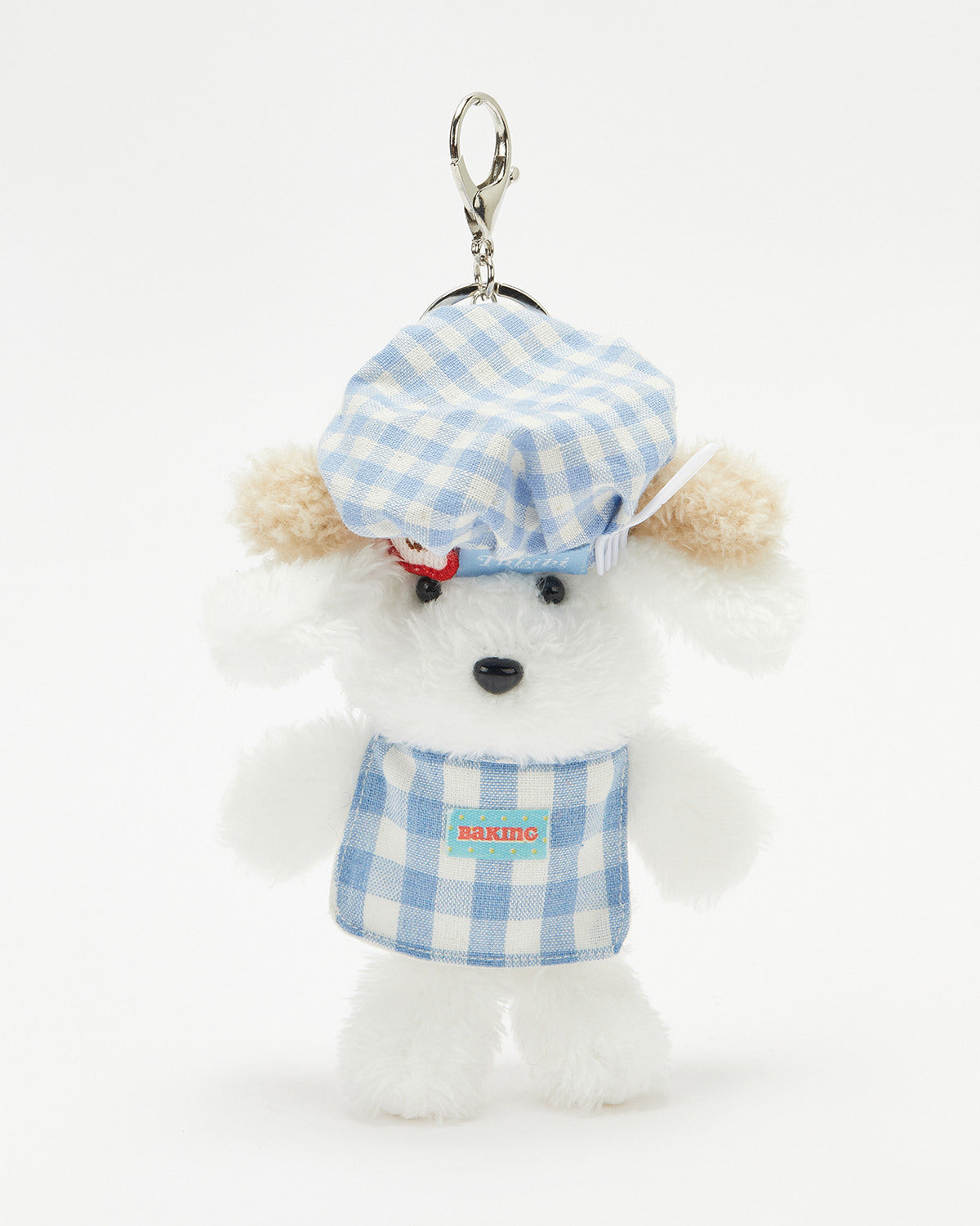 TeddyHuggy®Long Haired Dog Blue - White Gingham Chef Hat & Apron Keychain Charm