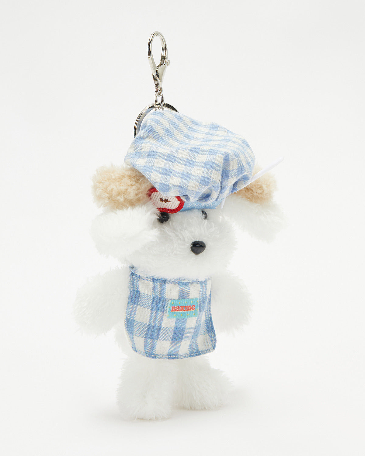 TeddyHuggy®Long Haired Dog Blue - White Gingham Chef Hat & Apron Keychain Charm