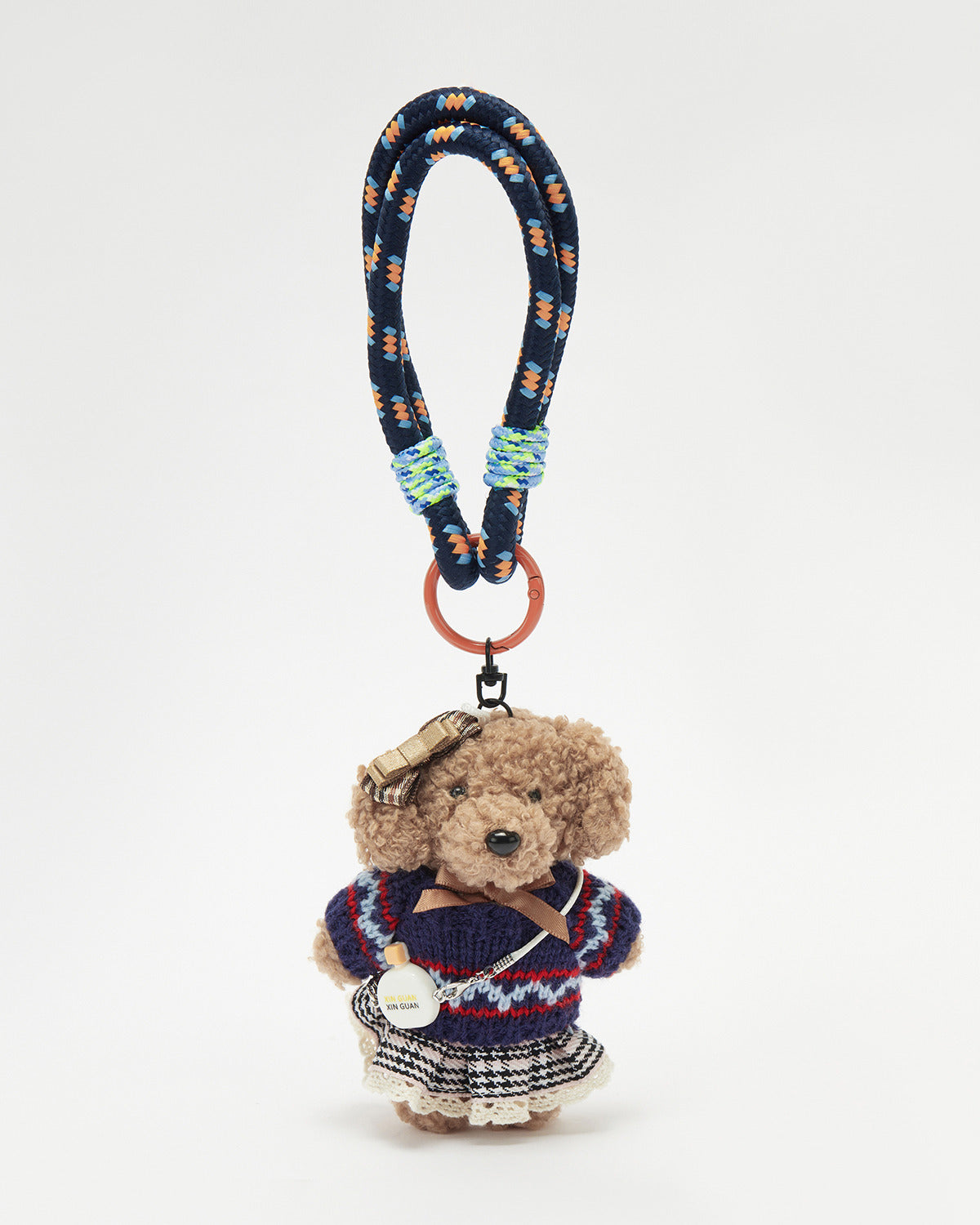 TeddyHuggy®Teddy Dog Navy Blue Jacquard Knit Sweater with Skirt Keychain Charm