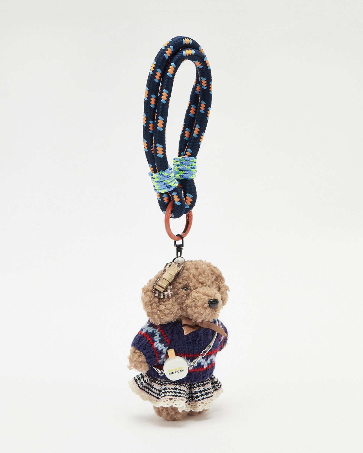 TeddyHuggy®Teddy Dog Navy Blue Jacquard Knit Sweater with Skirt Keychain Charm