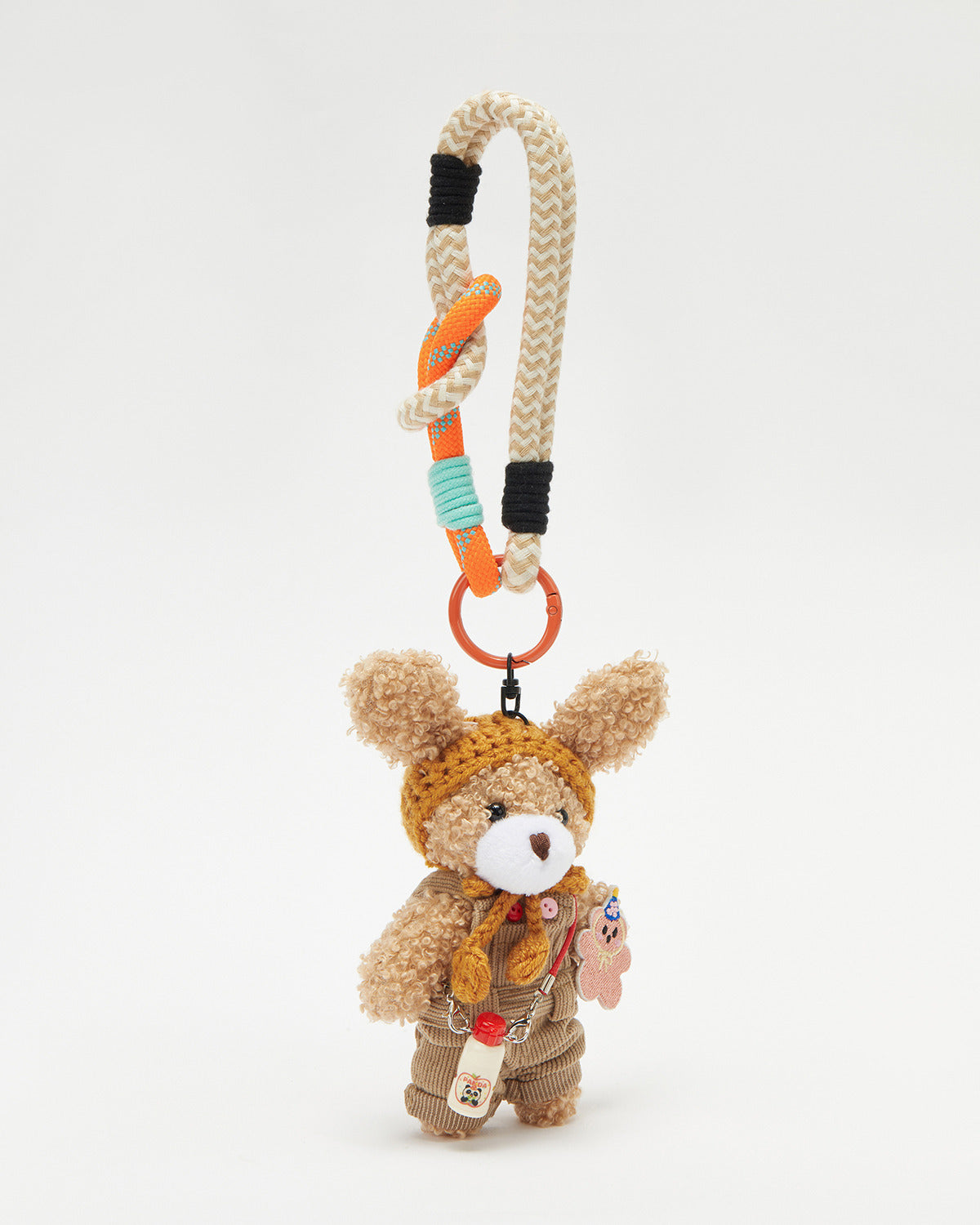 TeddyHuggy®Long-Eared Bear Khaki-Corduroy Overalls Keychain Charm