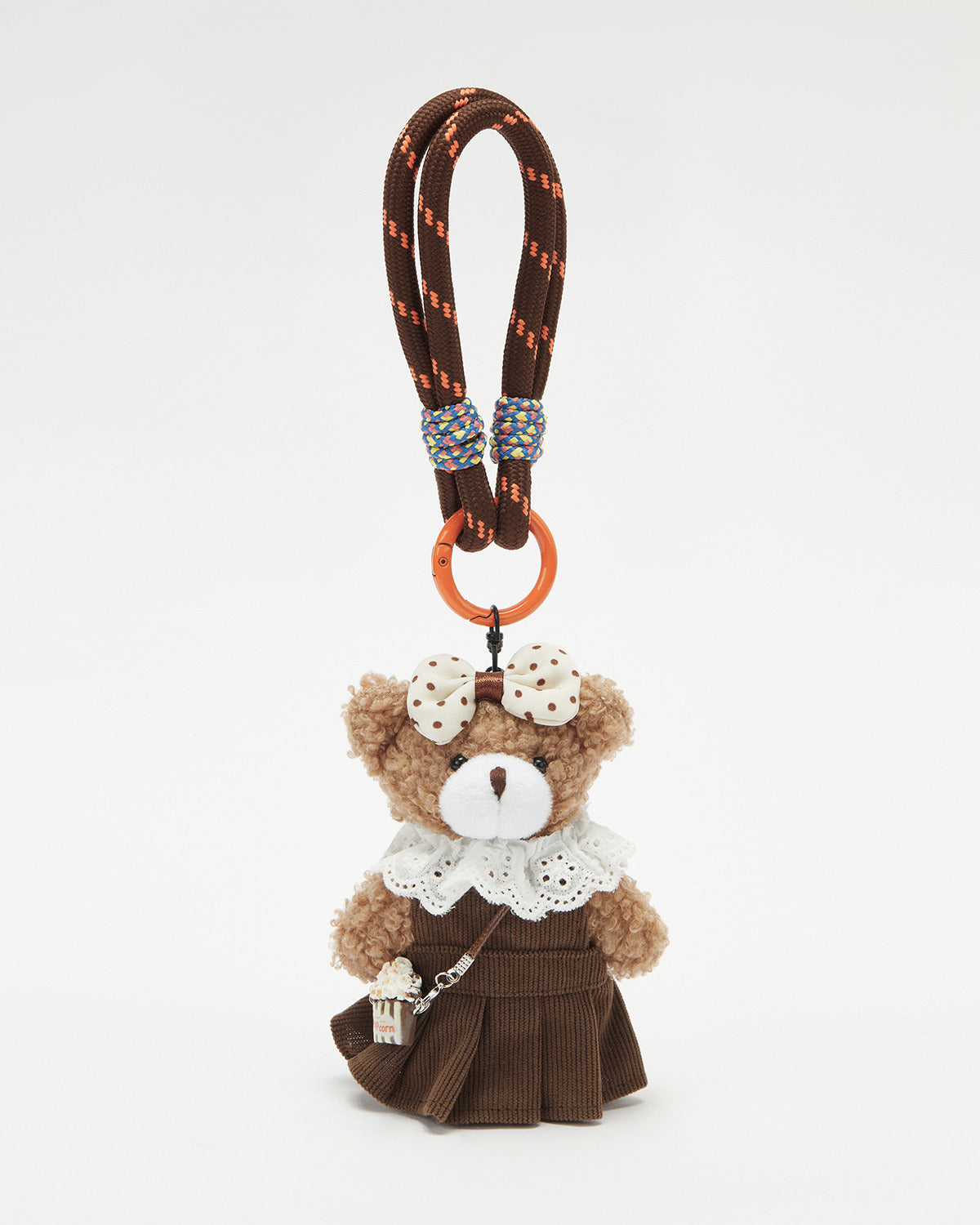TeddyHuggy®Khaki Bear Brown Dress with Lace Collar and Bow Keychain Charm