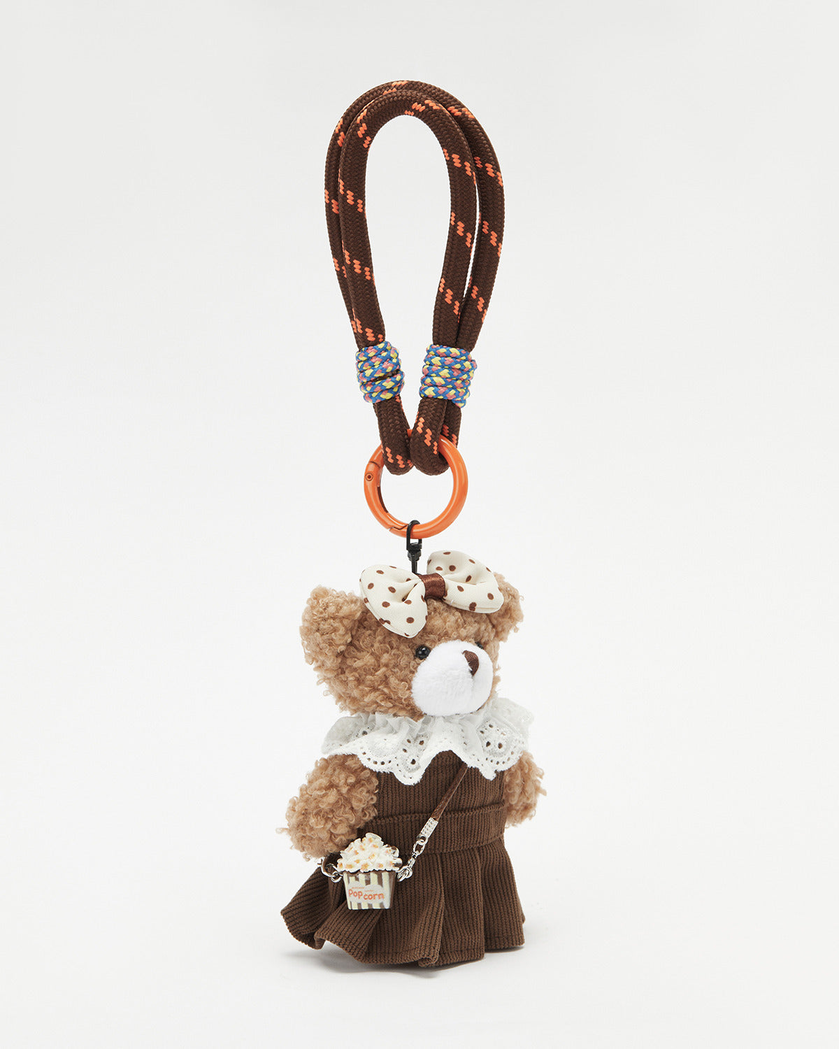 TeddyHuggy®Khaki Bear Brown Dress with Lace Collar and Bow Keychain Charm
