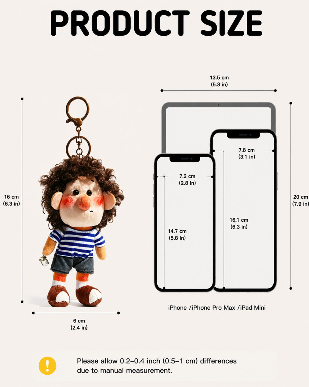 TeddyHuggy®Black Hair Blue - White Striped T-Shirt Boy Keychain Charm
