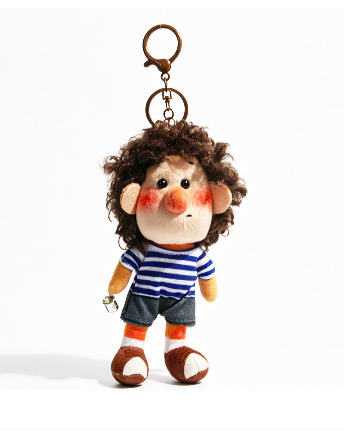 TeddyHuggy®Black Hair Blue - White Striped T-Shirt Boy Keychain Charm
